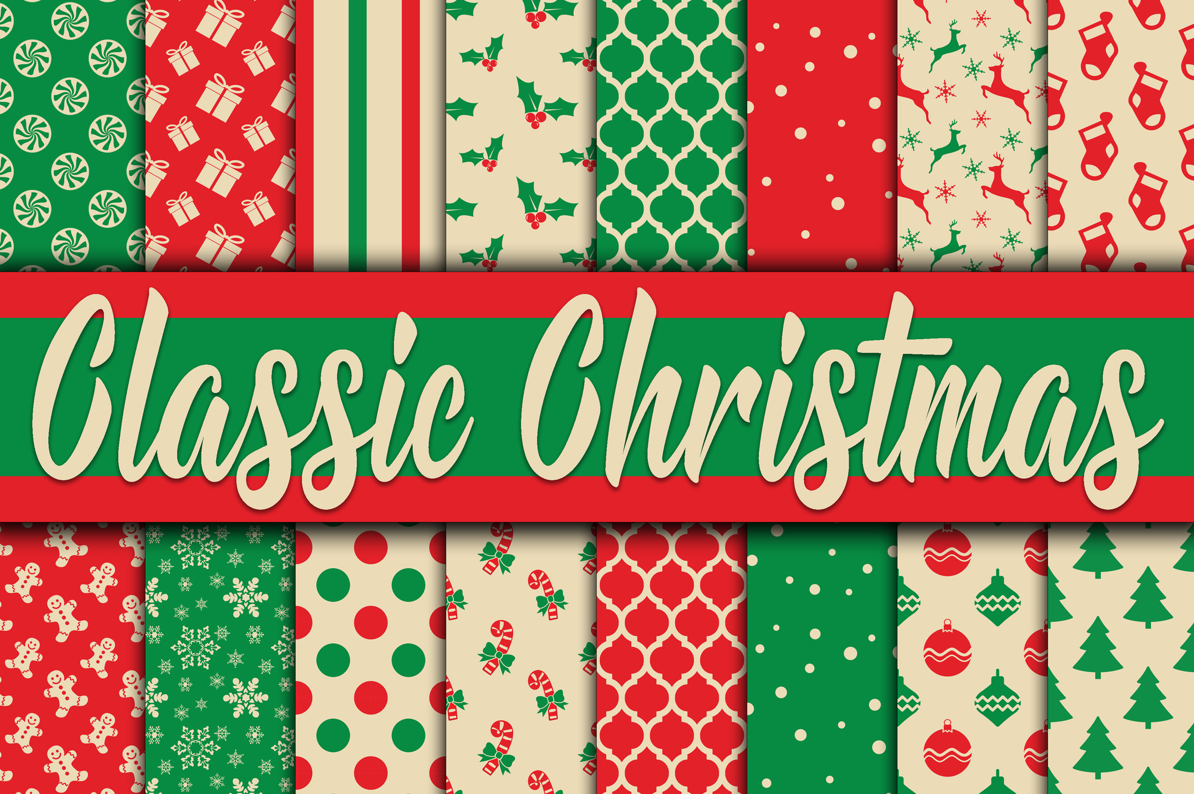 Classic Christmas Digital Paper by Old | Design Bundles