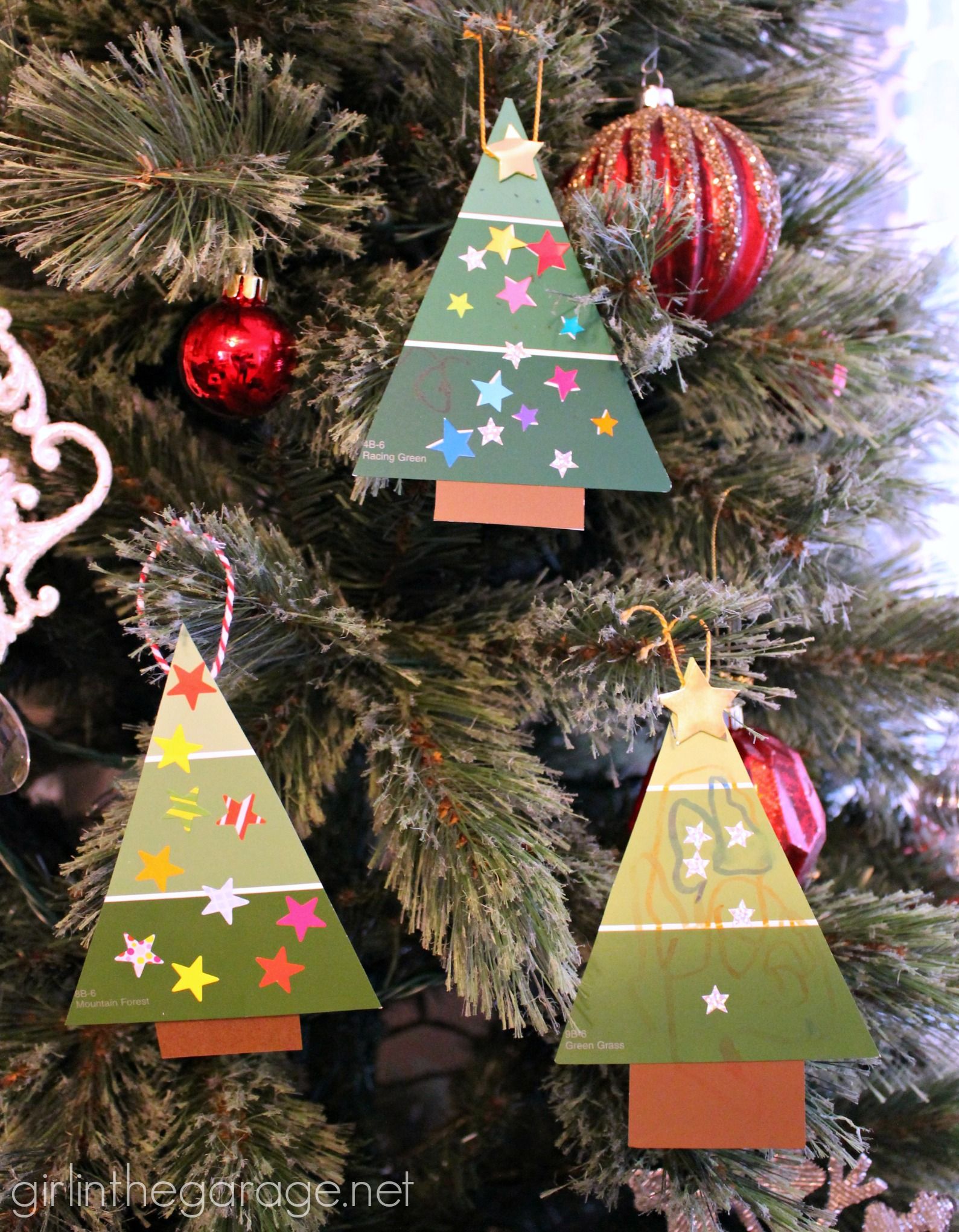 Easy Paint Chip Christmas Tree Ornament | Paint chips, Christmas ...