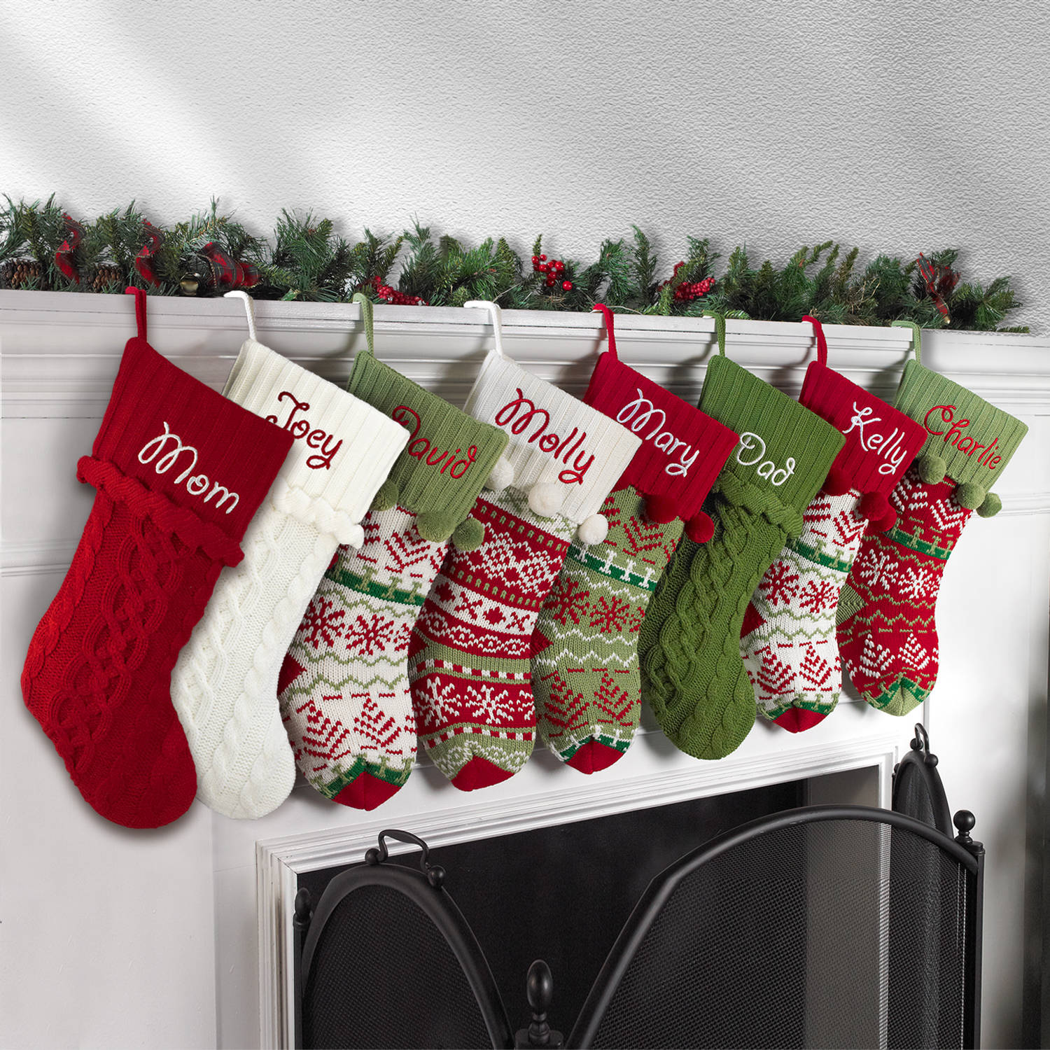 Using kit to knit christmas stockings - cottageartcreations.com