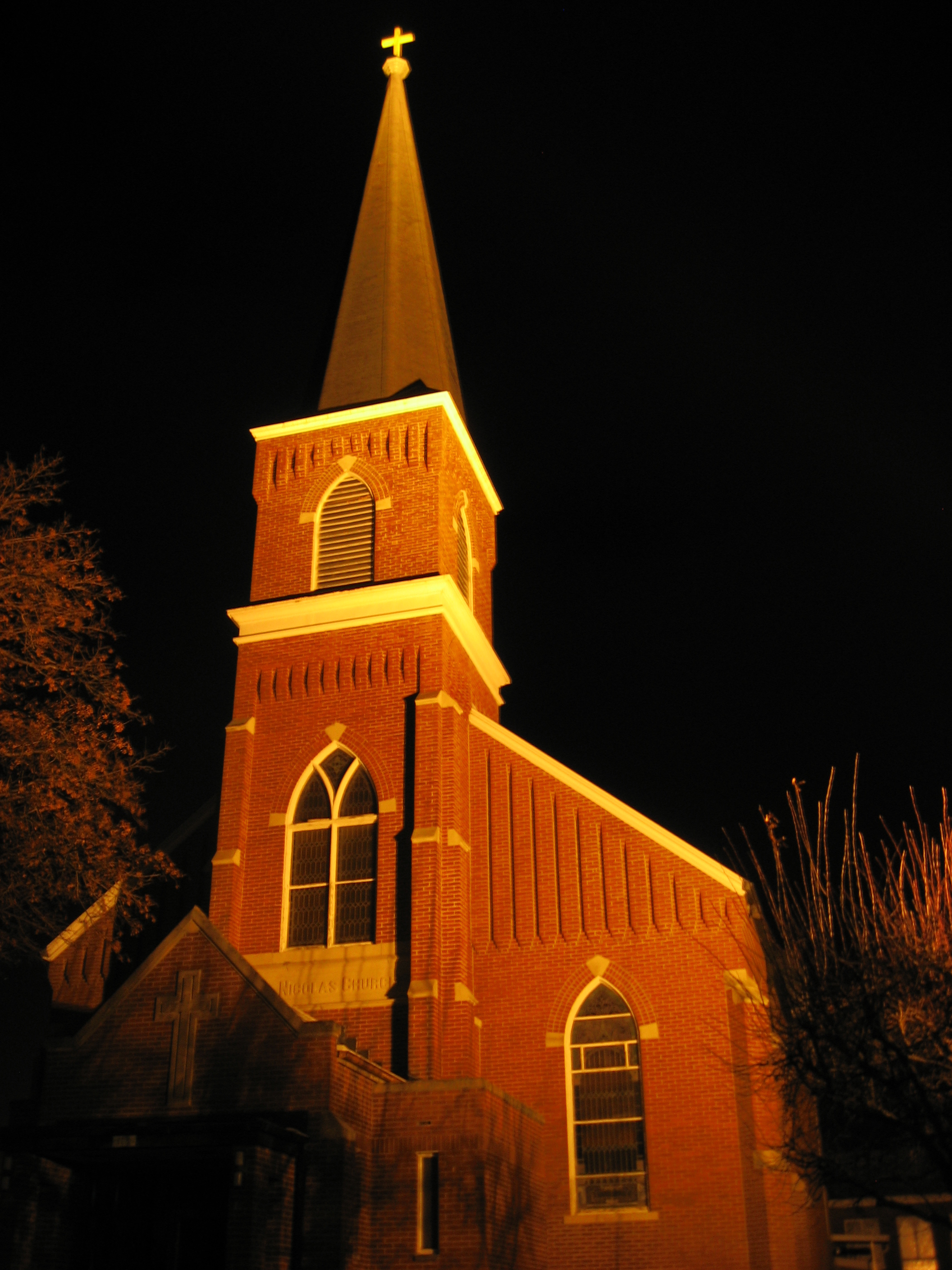 File:St. Nicholas Catholic Church, Osgood, front at night.jpg ...