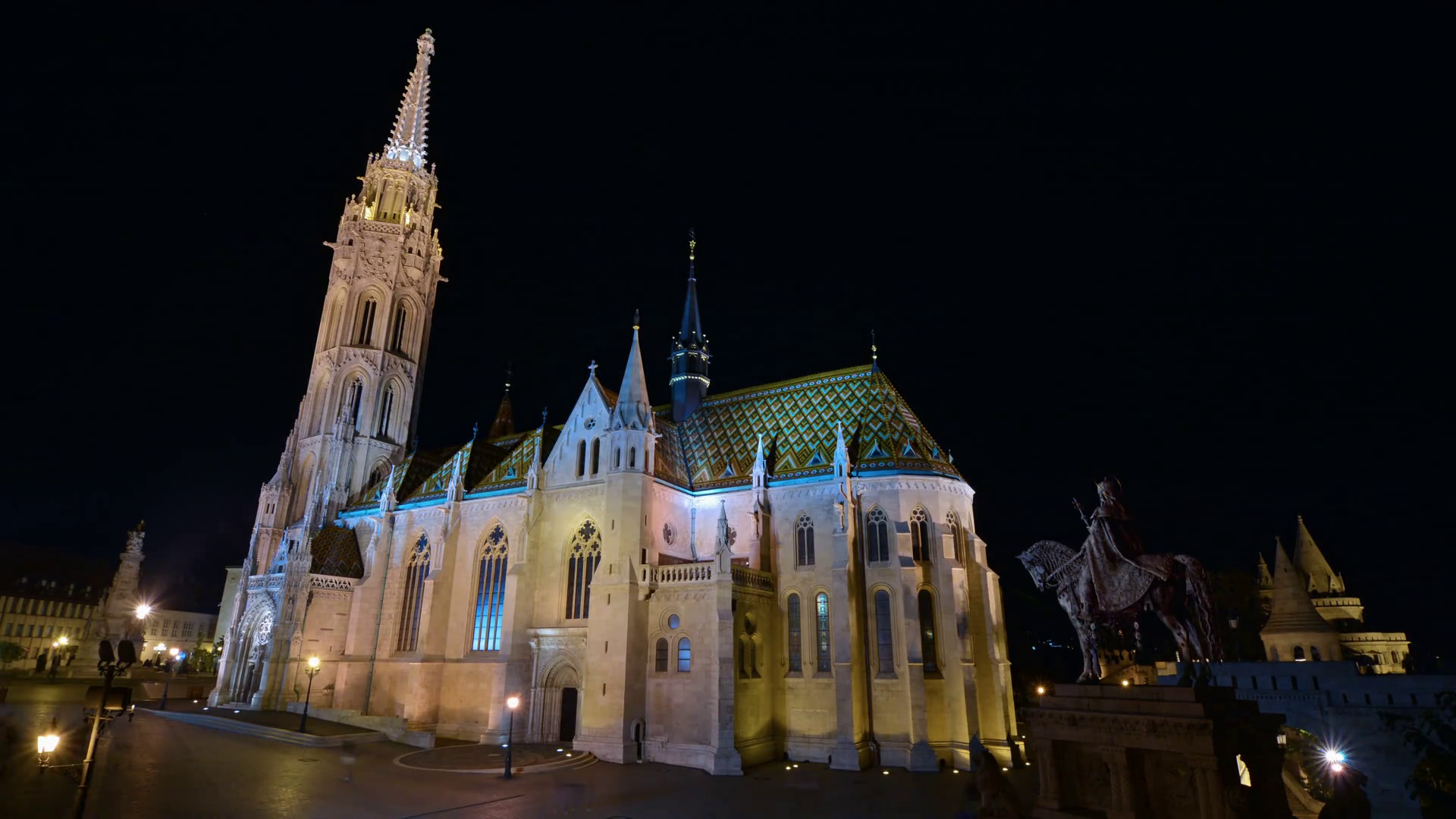 Night time lapse of visitors in the Roman Catholic Matthias Church ...