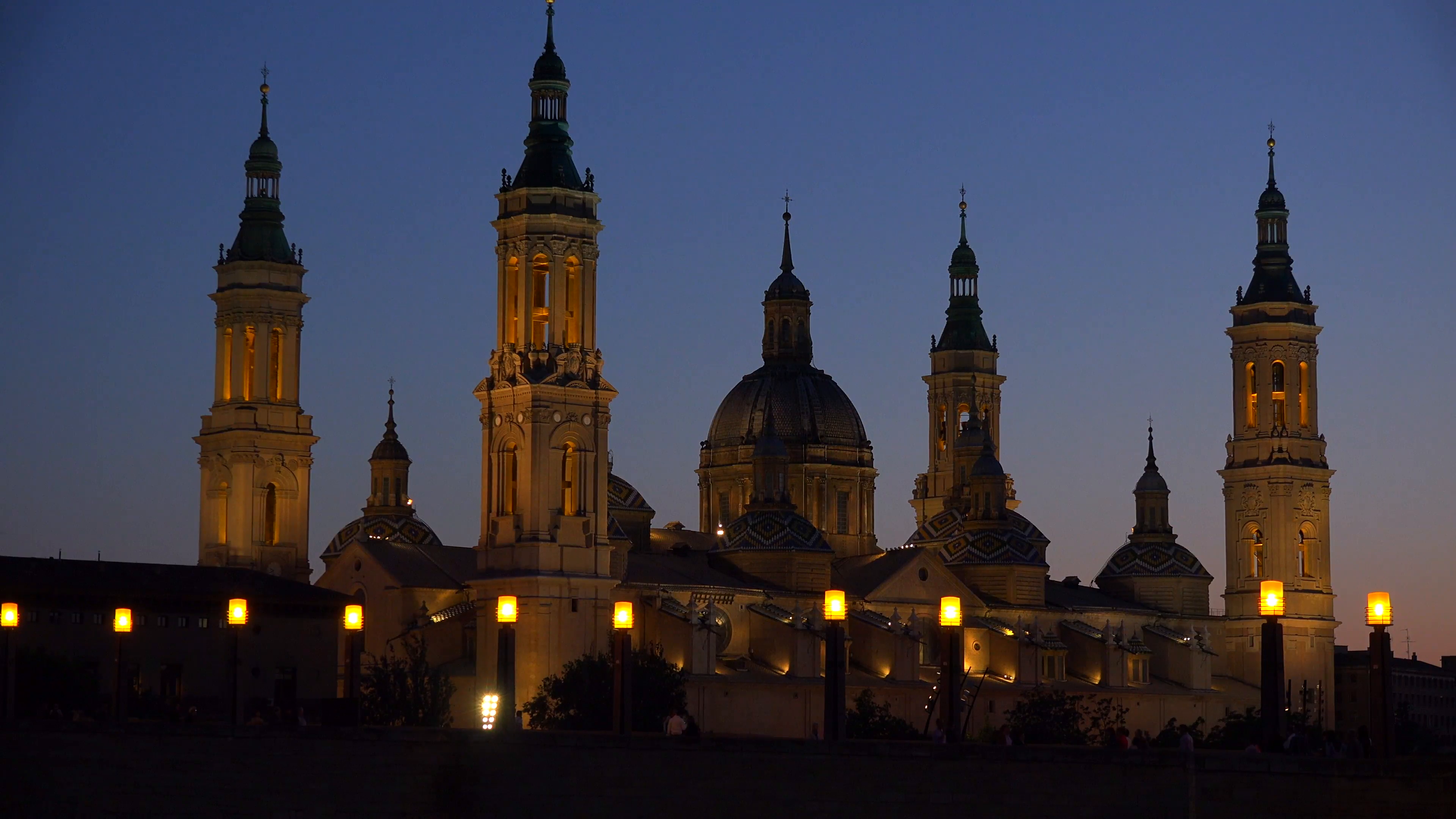 The classic and beautiful Catholic church at Zaragoza Spain at dusk ...