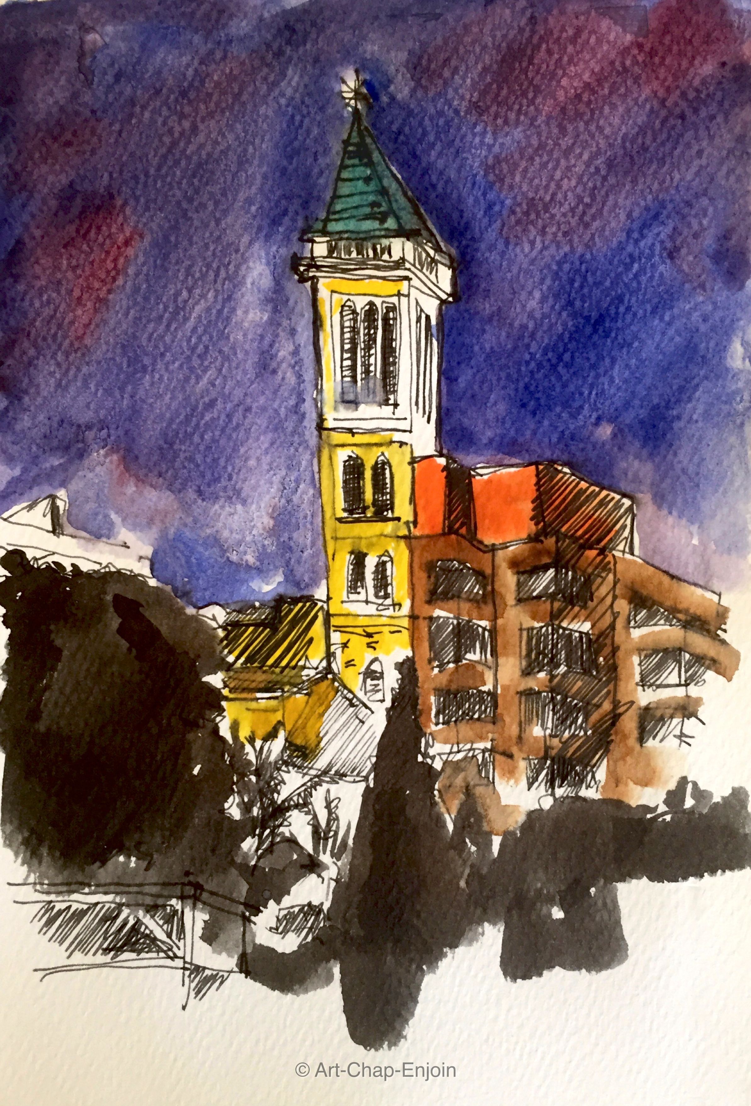 Day 244 - Saint Louis Capuchin Church Tower Here is the quick ink ...