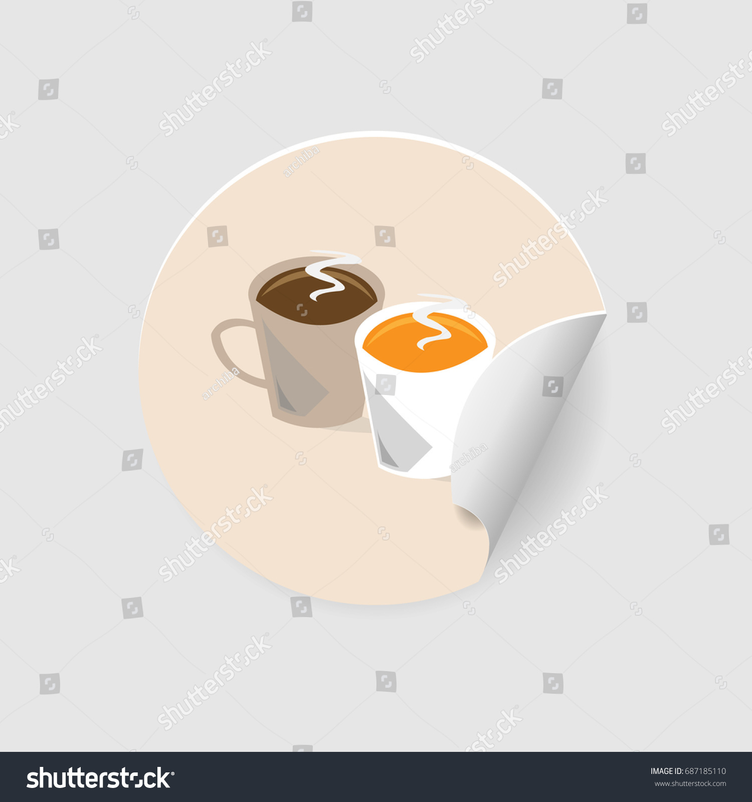 Circle Sticker Two Cups Coffee Isolated Stock Vector 687185110 ...