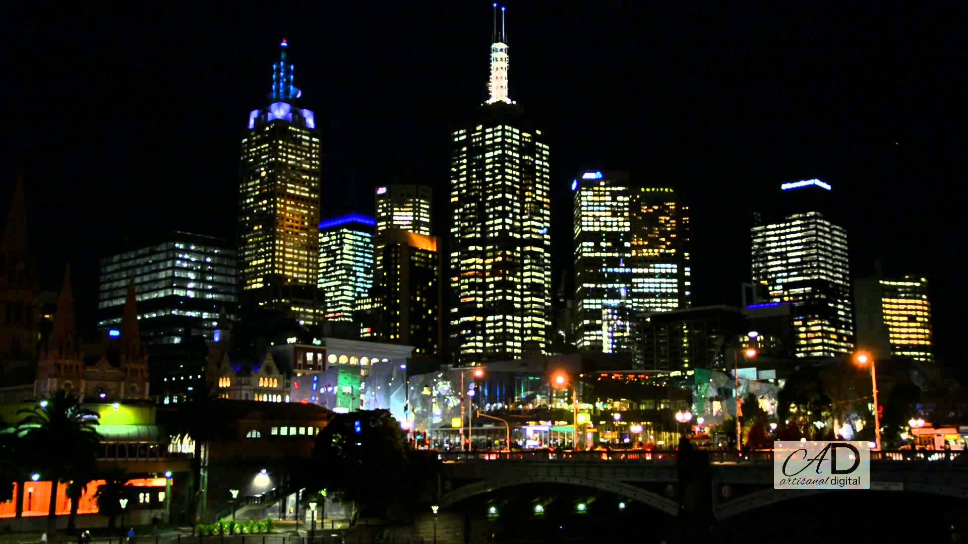 The City - Melbourne, Australia Night cityscape with a variety of ...