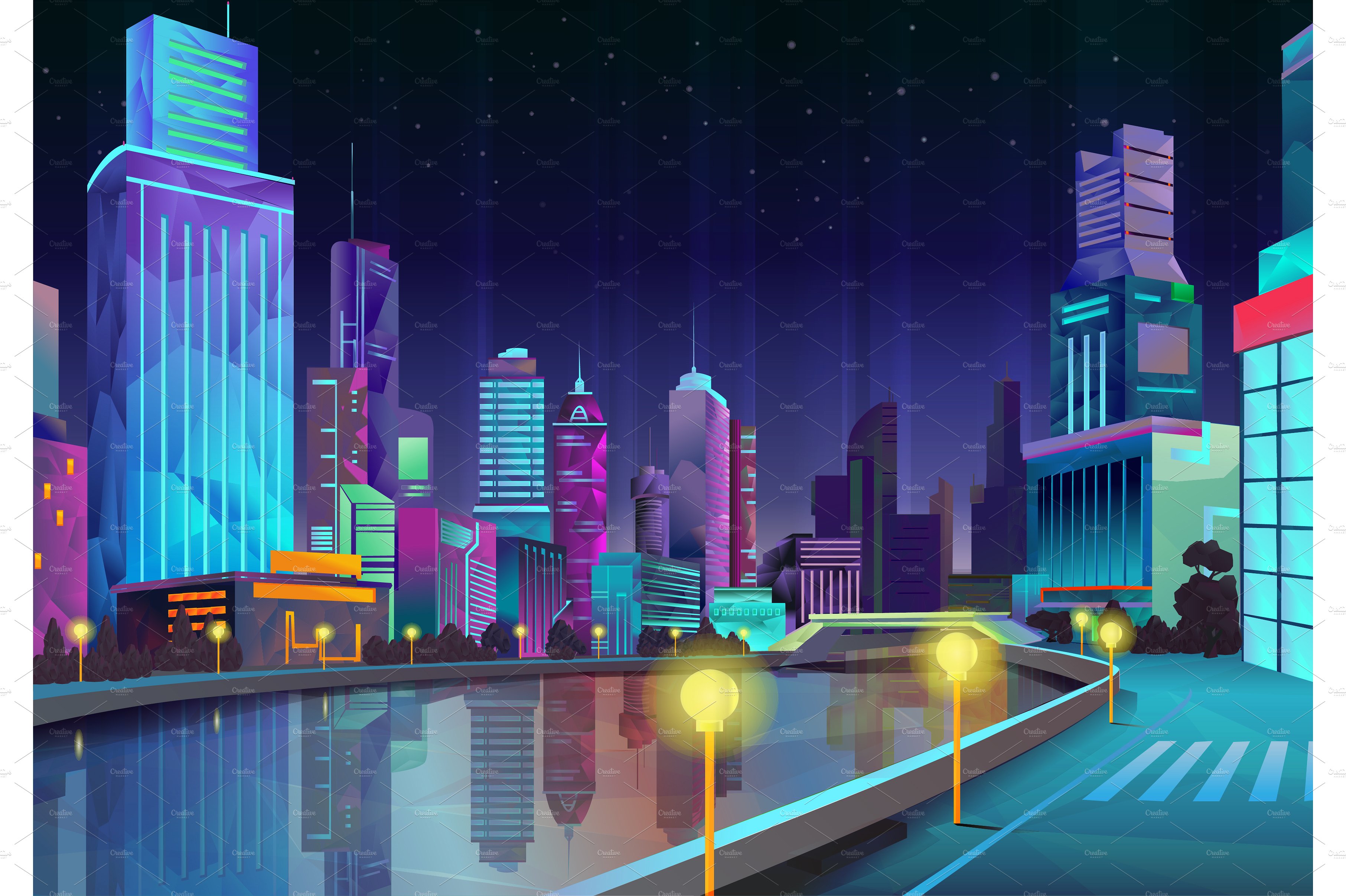 Night city ~ Illustrations ~ Creative Market