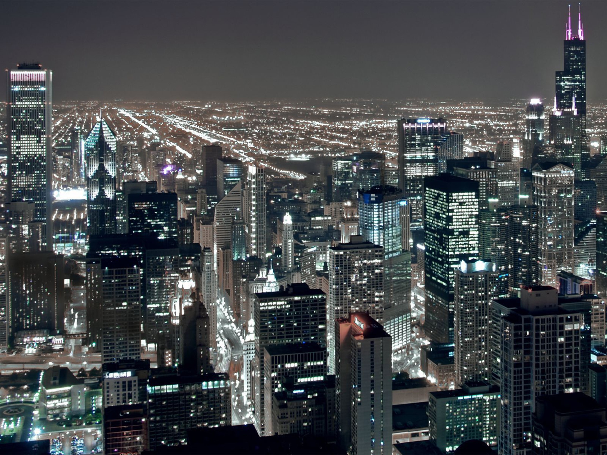 Chicago City At Night Building