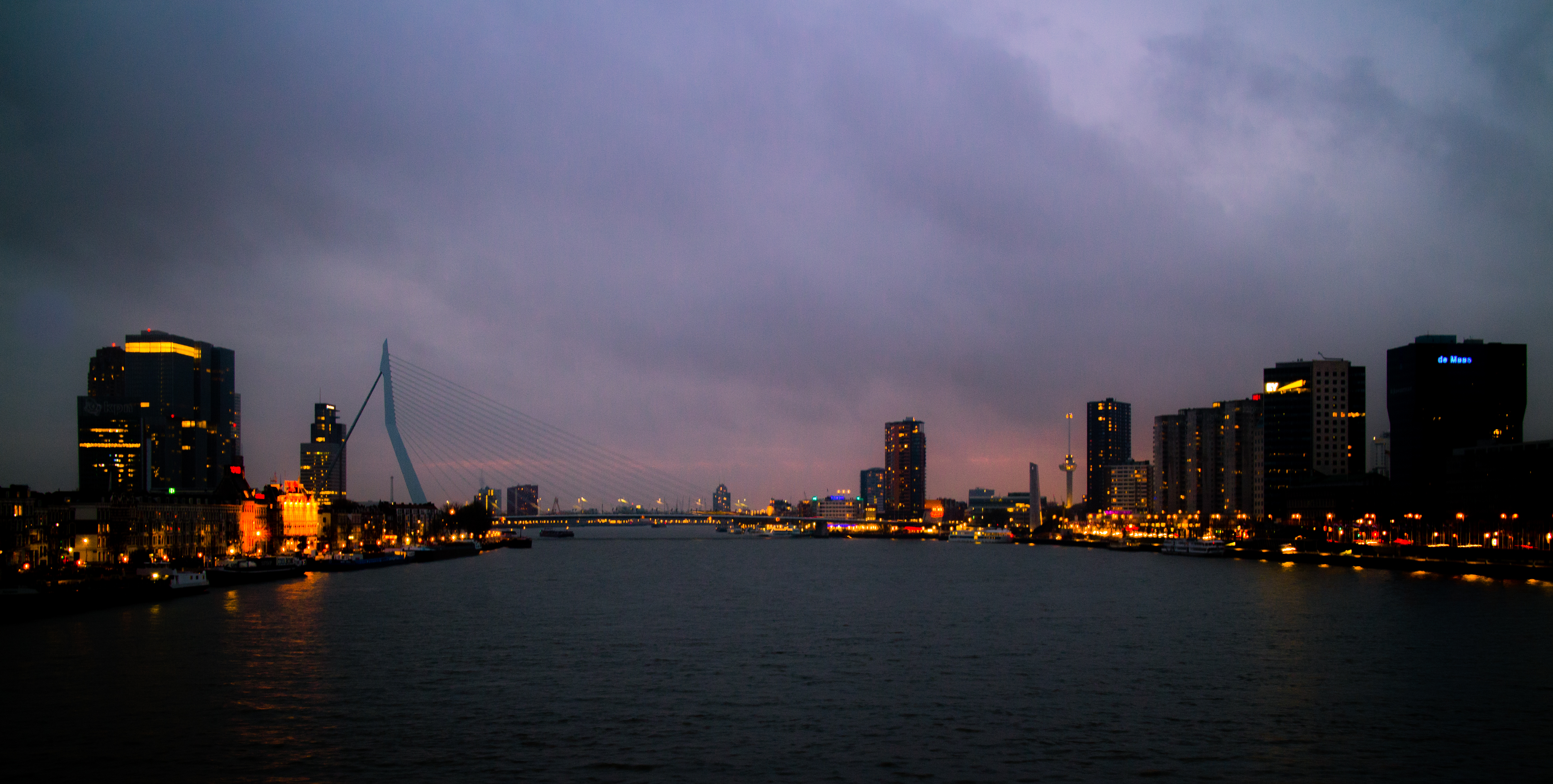 City Lights of Rotterdam, Architecture, Lights, Water, Skyline, HQ Photo