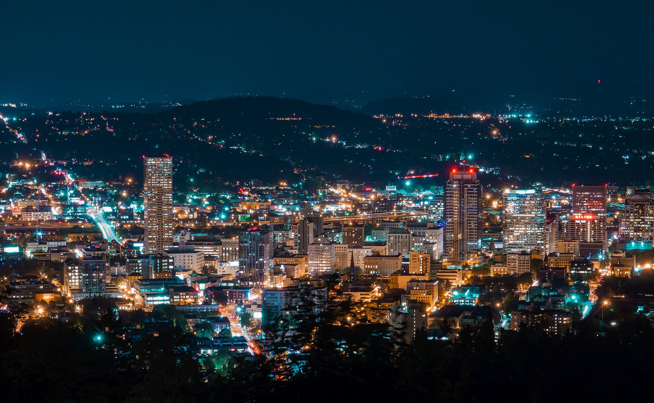City lit up at night photo