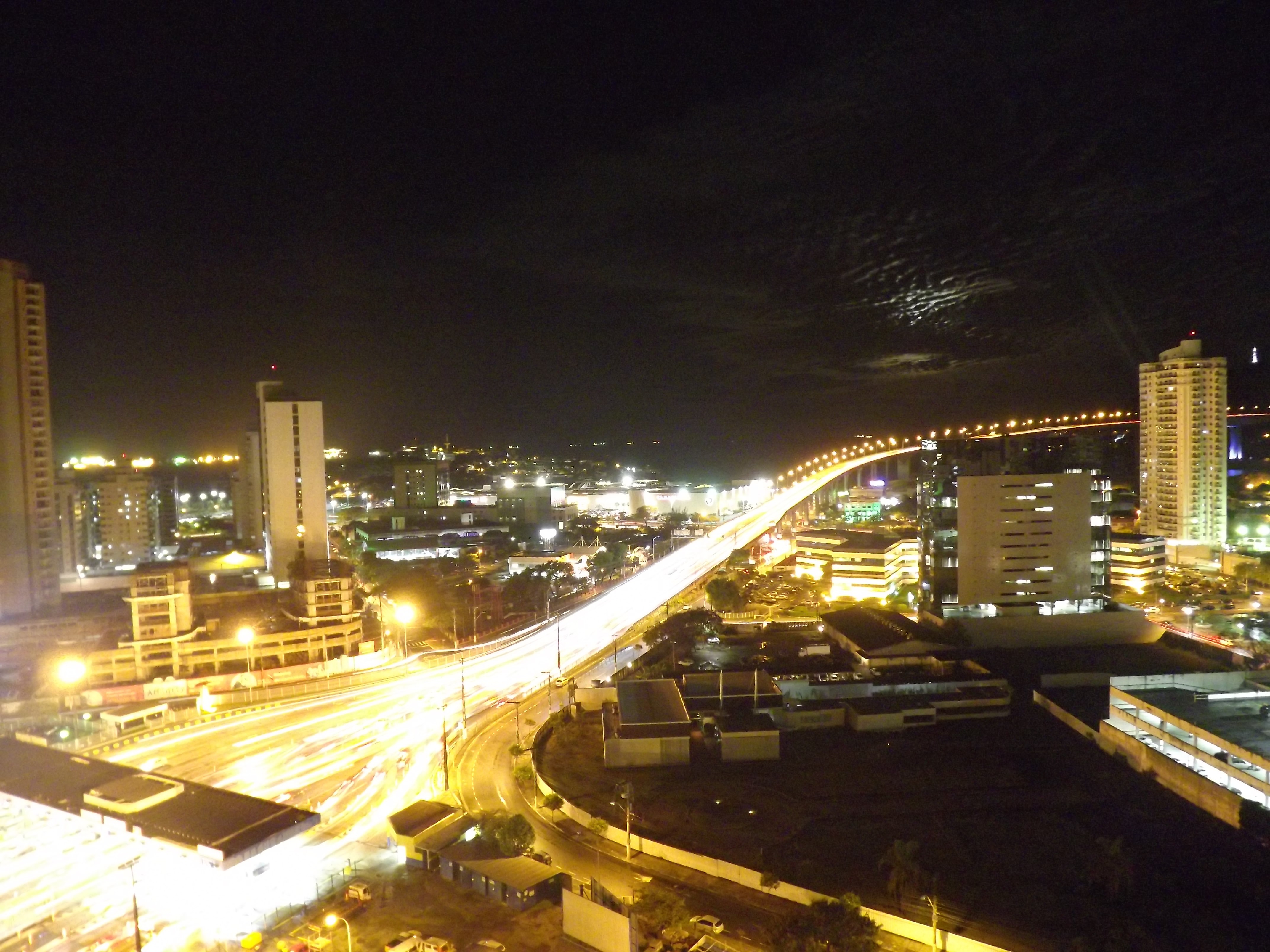 City night bridge lights exposure photo