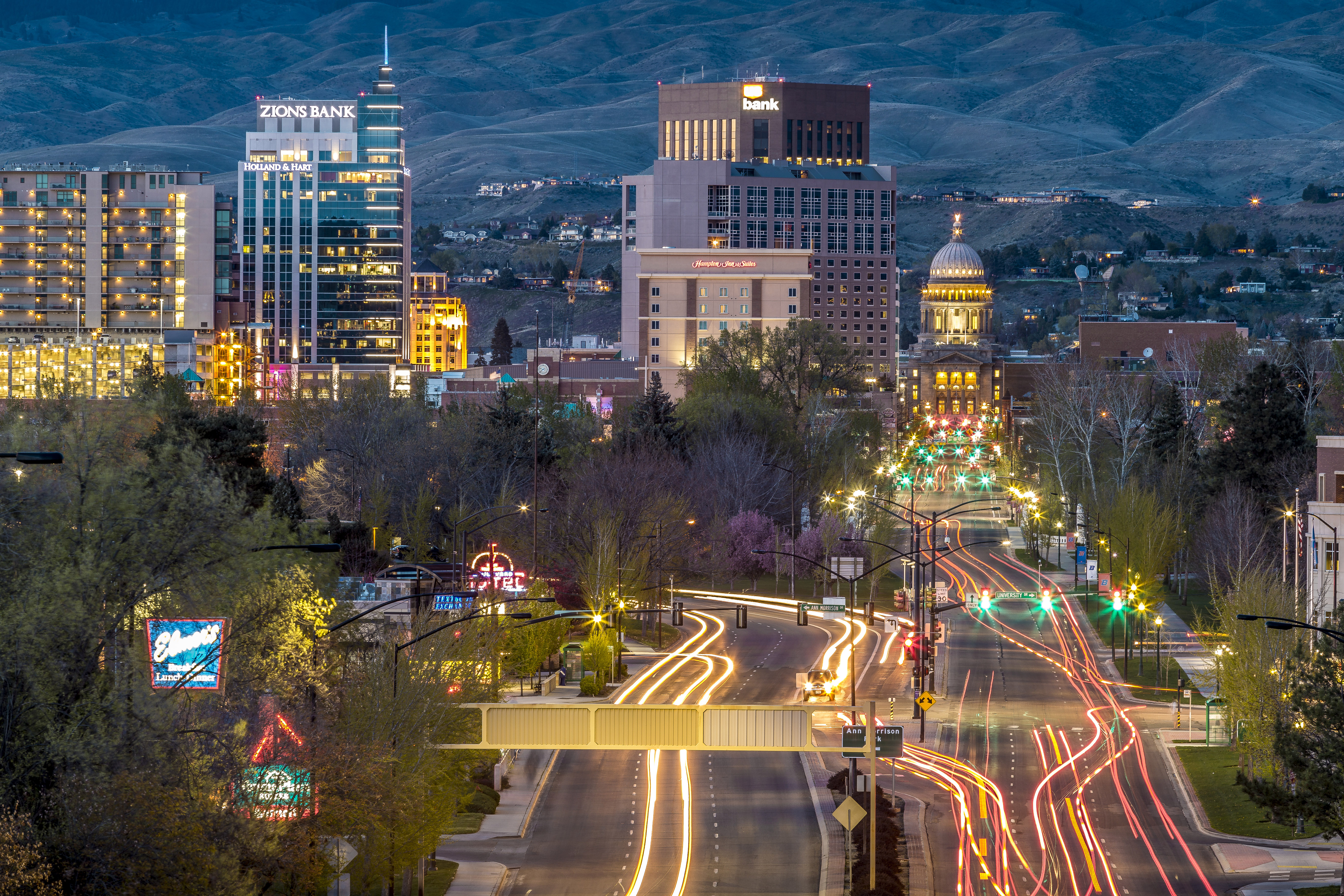 Cityscape of Boise Lighted Up at Night in Boise, Idaho image - Free ...