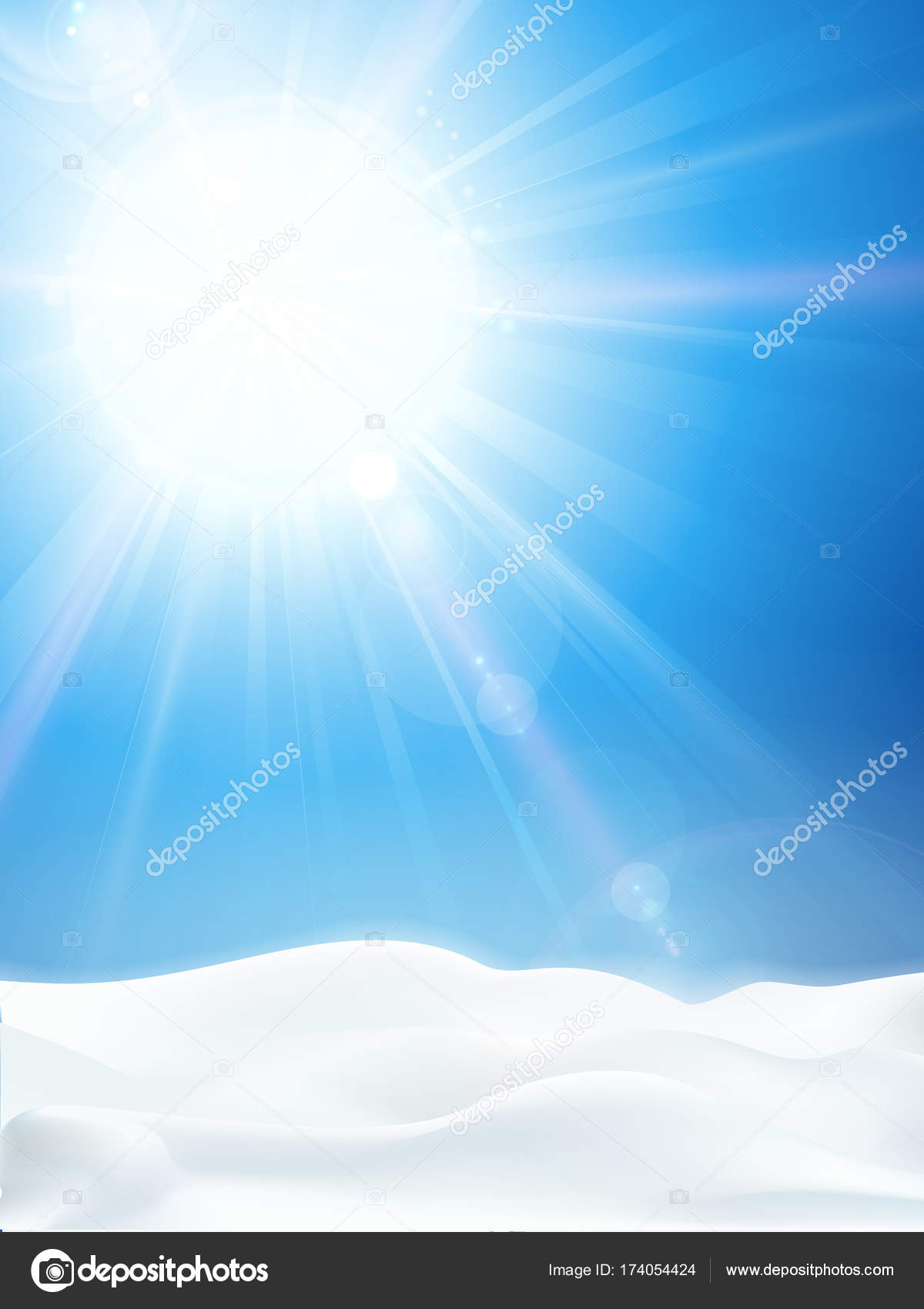 Bright clear blue winter sky with sun and snow landscape — Stock ...