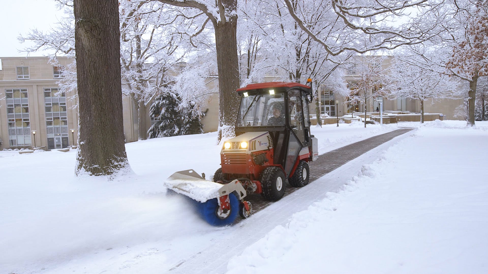 Clearing Snow from Walking Paths of College Campus - YouTube