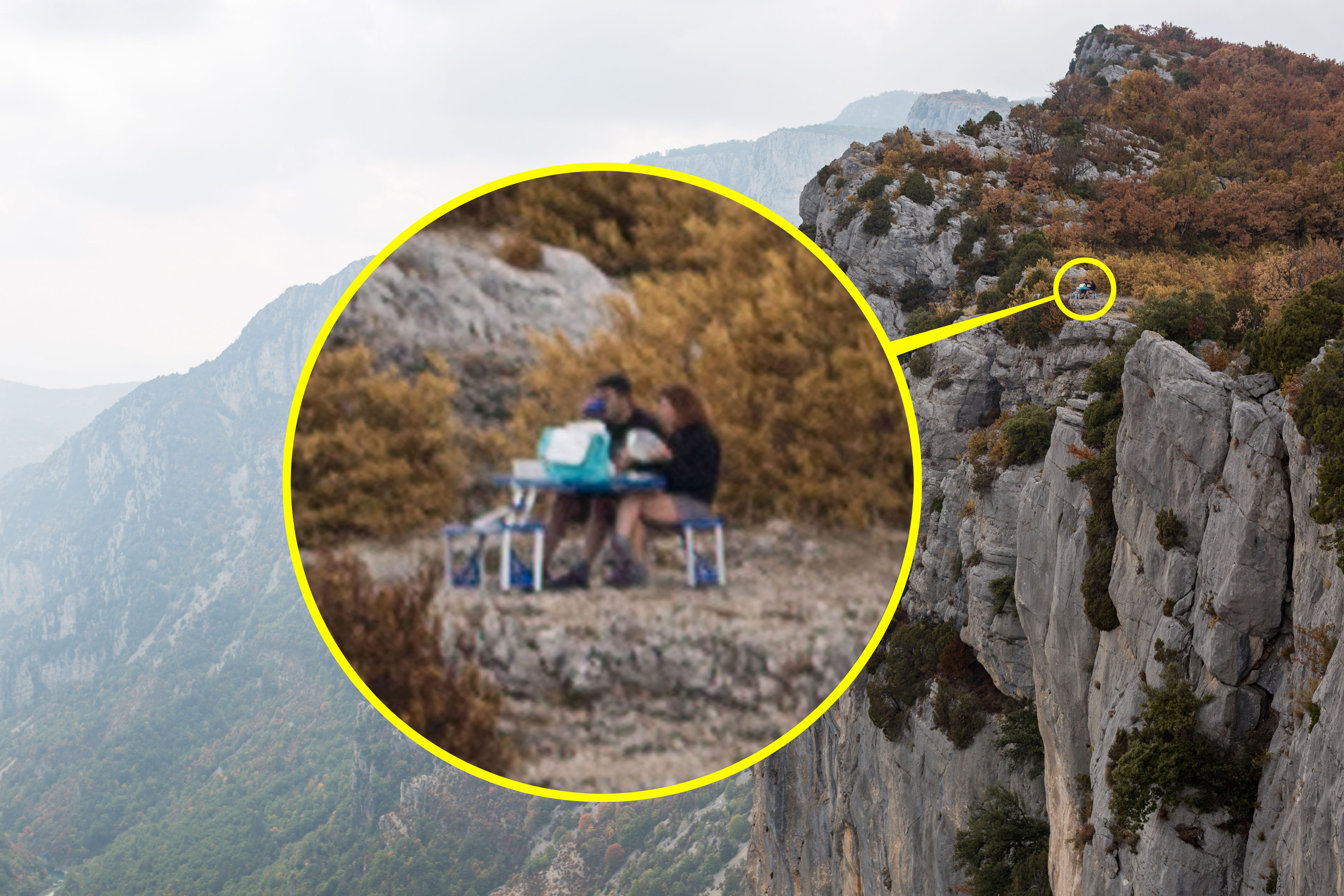 Picnic at hanging rock! Couple spotted enjoying picnic on cliff edge ...