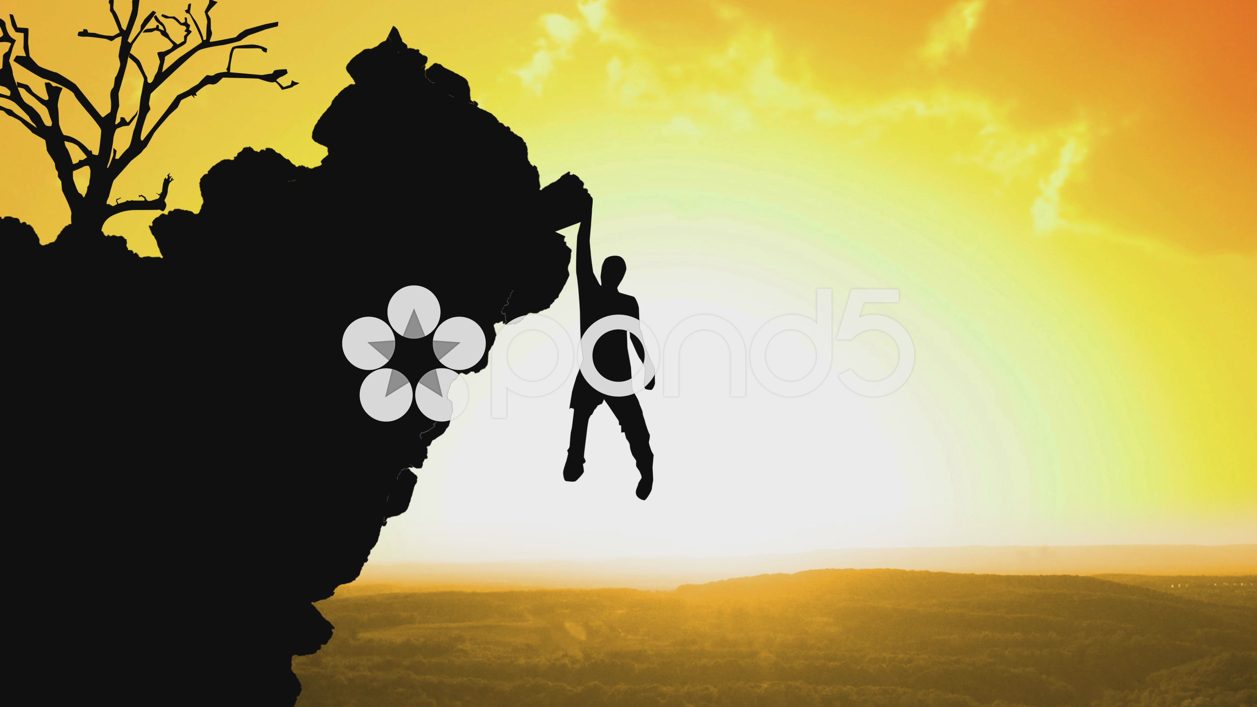 3688 Rock Climber Hanging off Cliff Silhouette at Sunset Animation ...