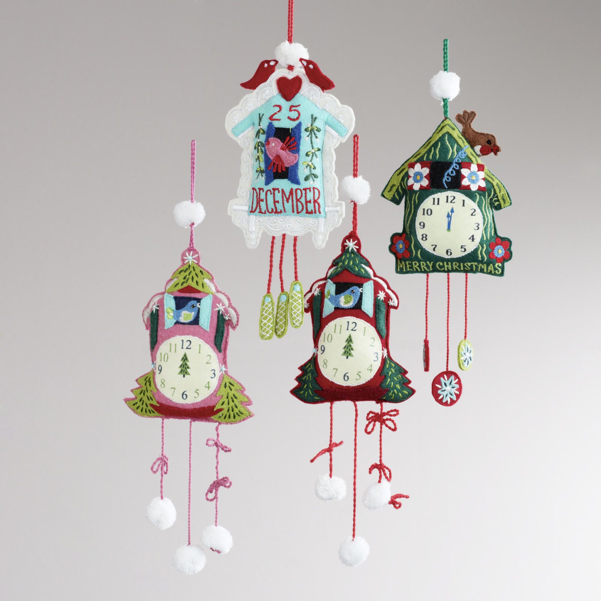 Embroidered Felt Cuckoo Clock Ornaments, Set of 4 | World Market ...
