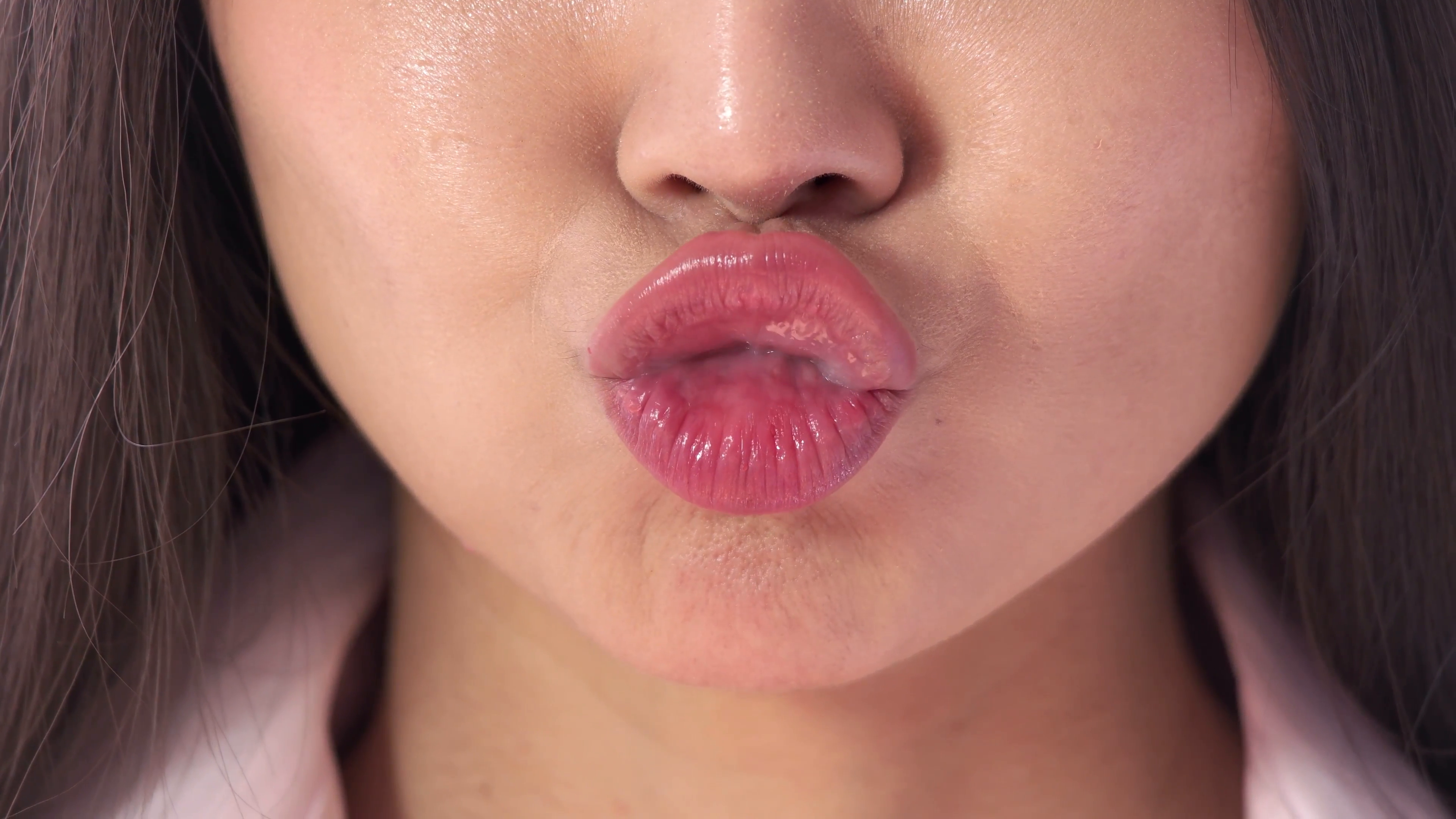 Kiss Close-up Of Mouth Beautiful Happy Asian Woman Kissing Smiling ...