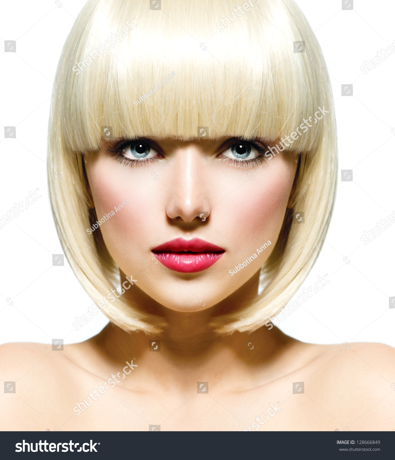 Fashion Stylish Beauty Portrait White Short Stock Photo (Royalty ...
