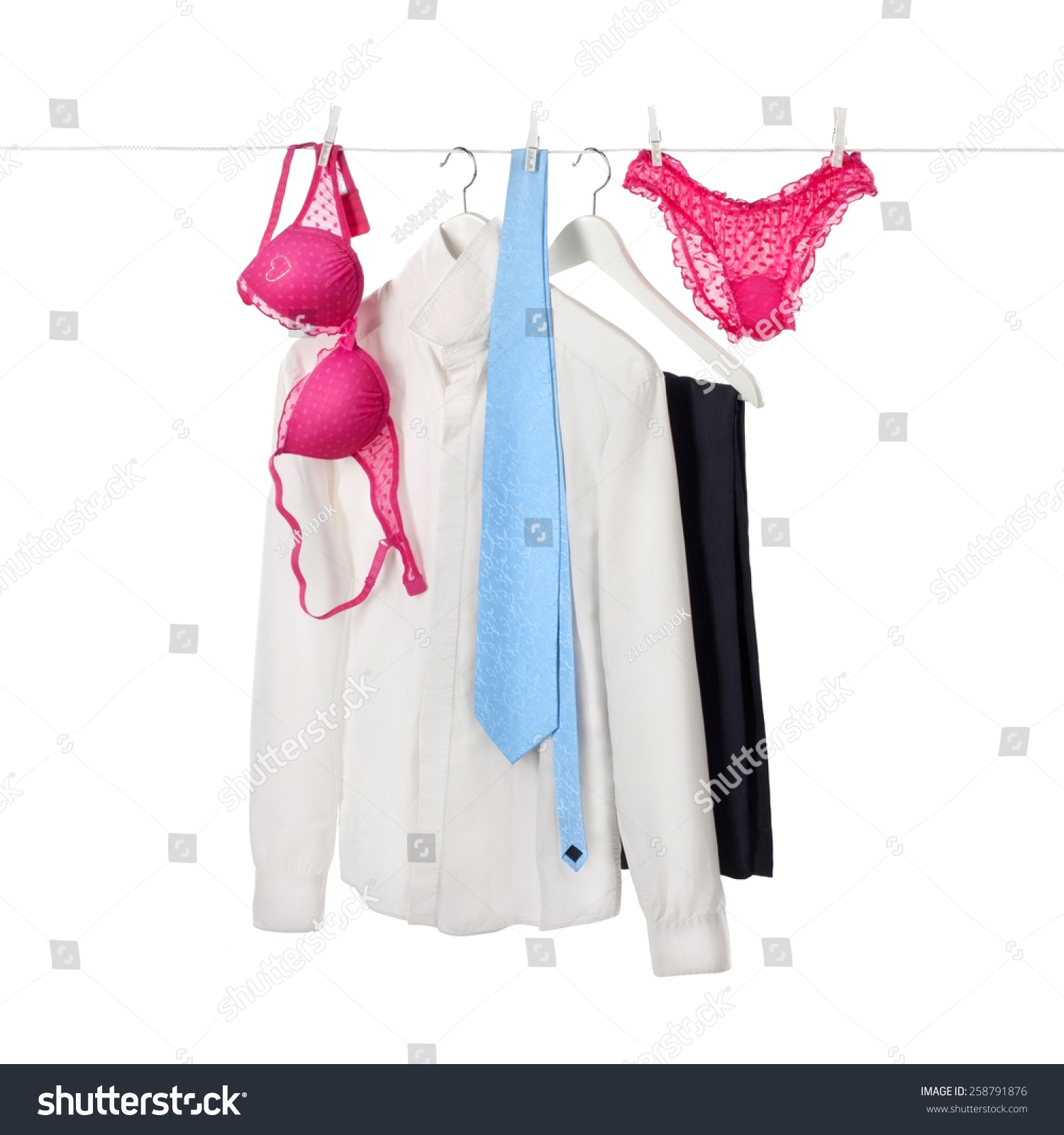 Men Women Clothes Hanging On Rope Stock Photo 258791876 - Shutterstock