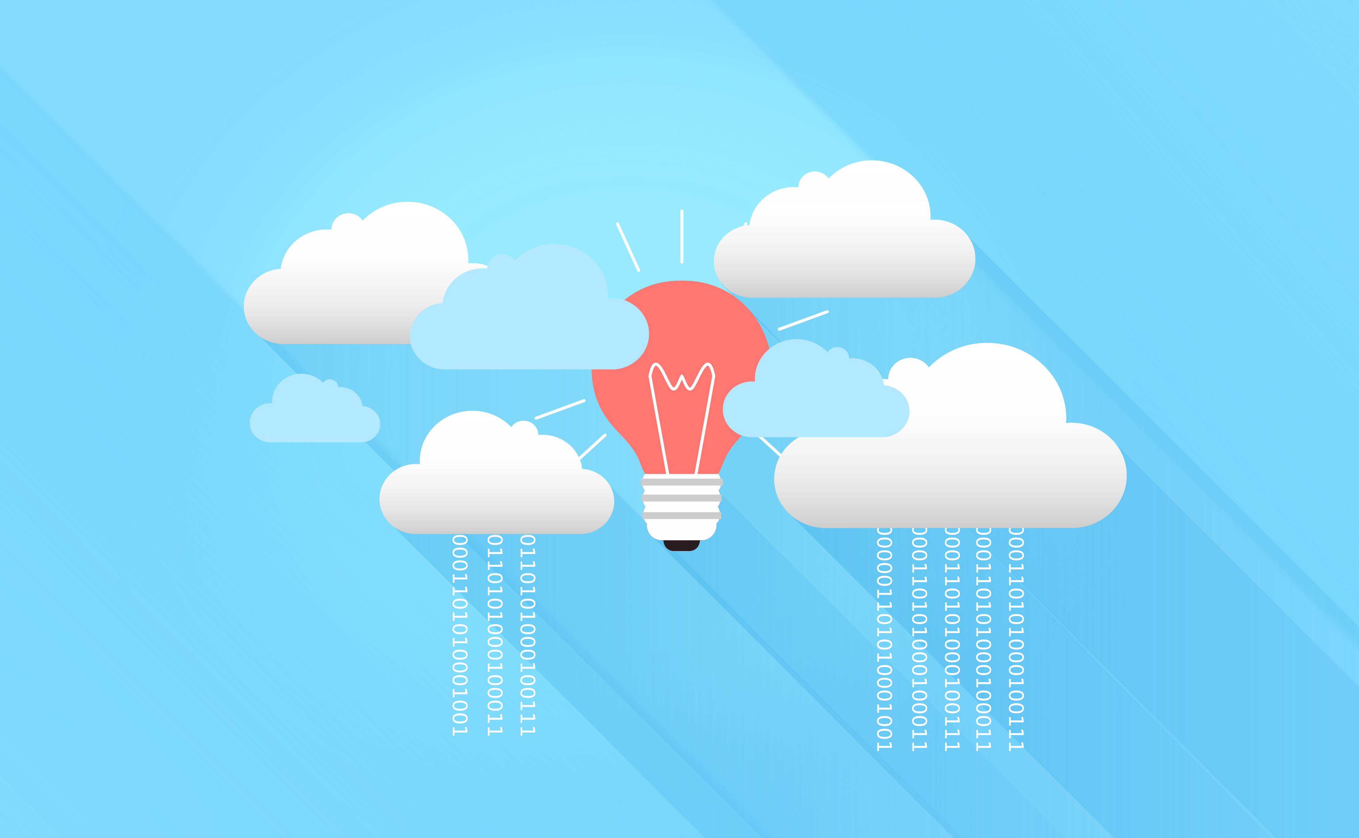 Cloud computing with virtual clouds and light bulb photo