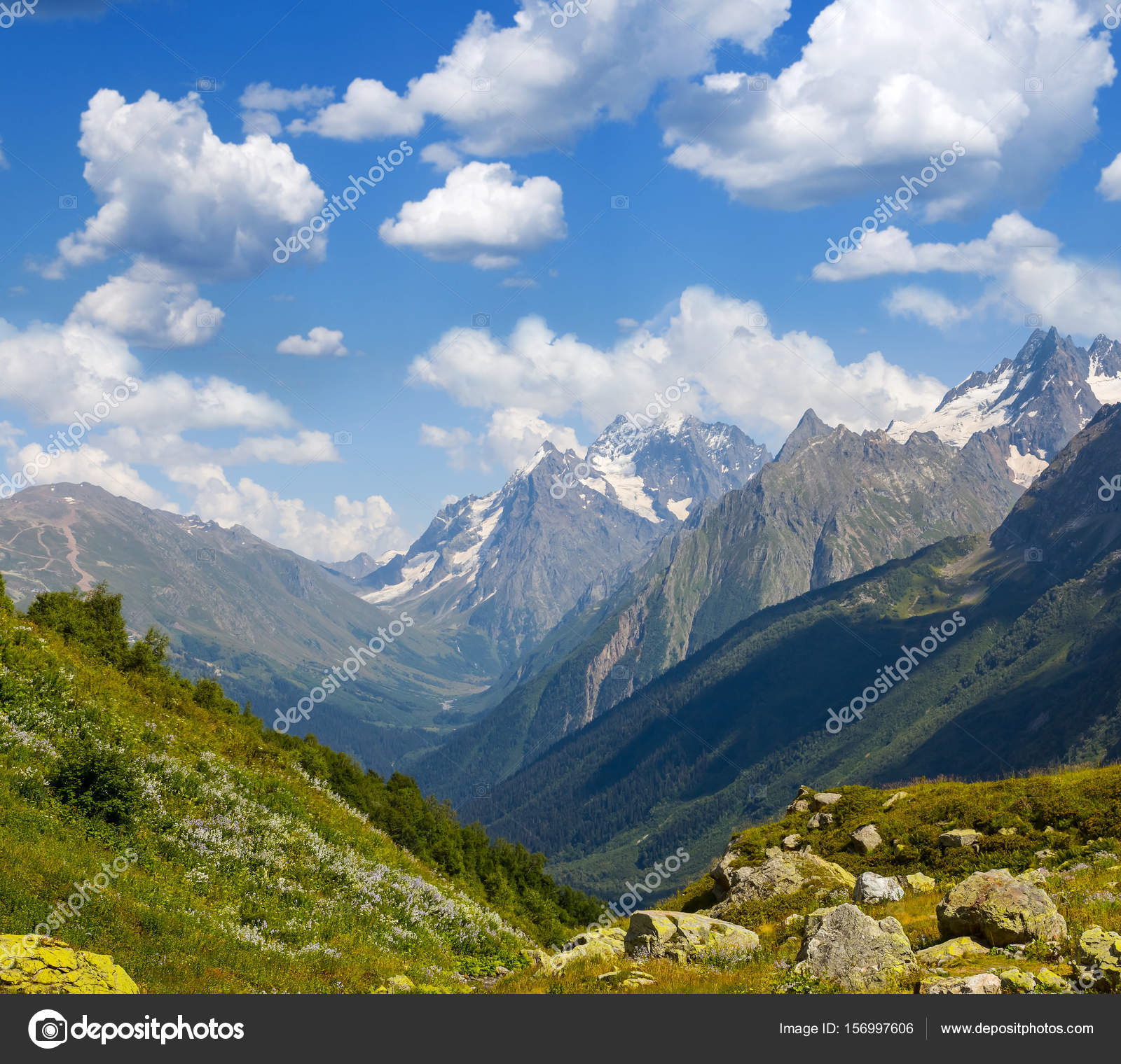green mountain valley under cloudy sky — Stock Photo © york_76 ...
