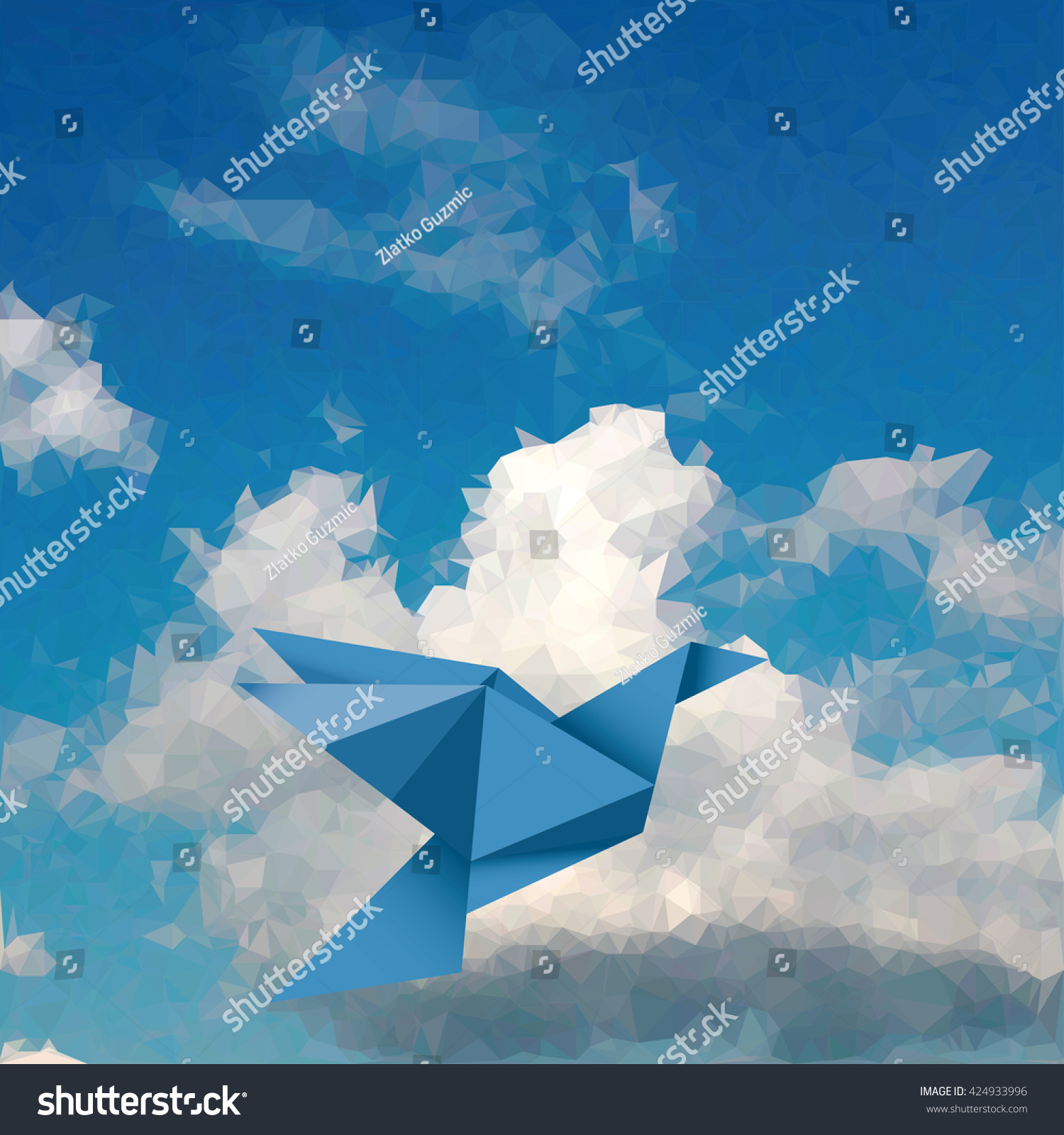 Vector Illustration Blue Paper Bird Cloudy Stock Photo (Photo ...