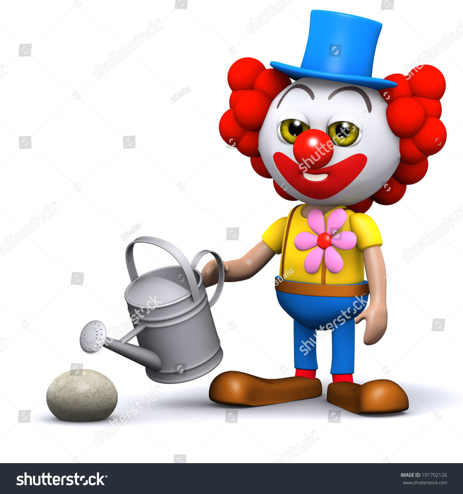 3d Render Clown Watering Rock Stock Illustration 191702126 ...