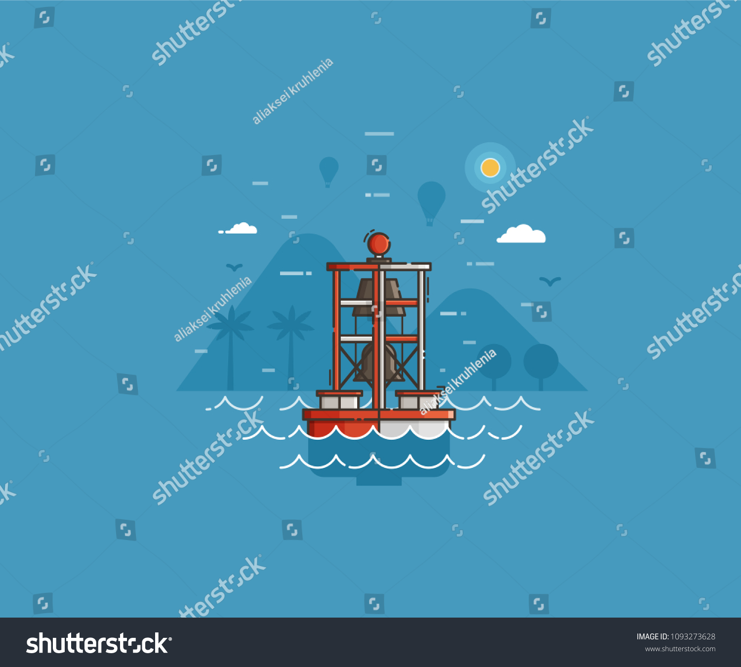 Sea Side Landscape Float Red Bell Stock Illustration 1093273628 ...