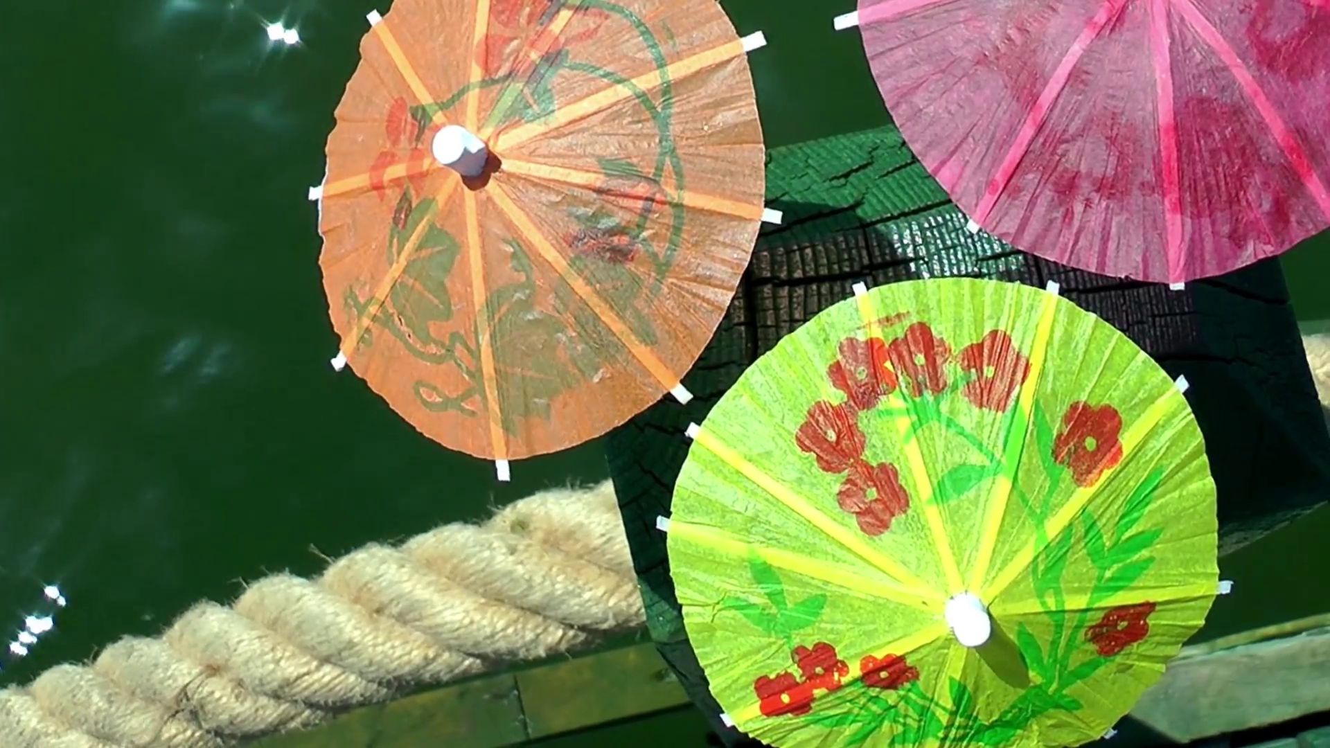 Cocktail Umbrellas on Pier and Sea Stock Video Footage - Videoblocks