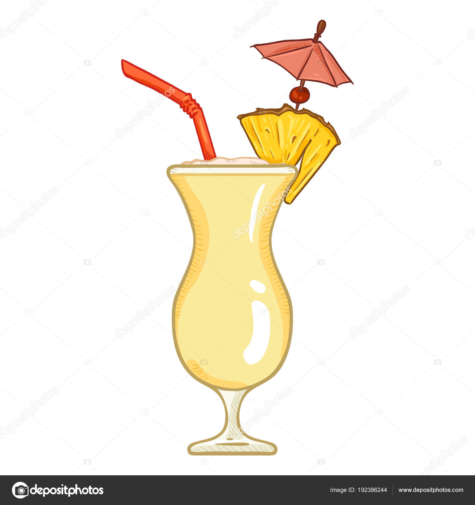 Vector Cartoon Illustration Glass Pina Colada Drinking Straw ...