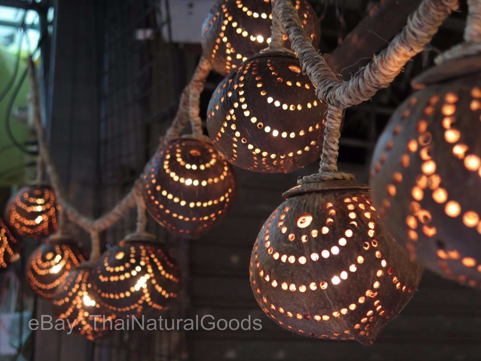 New Wooden Hanging Lamp made of Coconut Shell, Night Light Wood ...