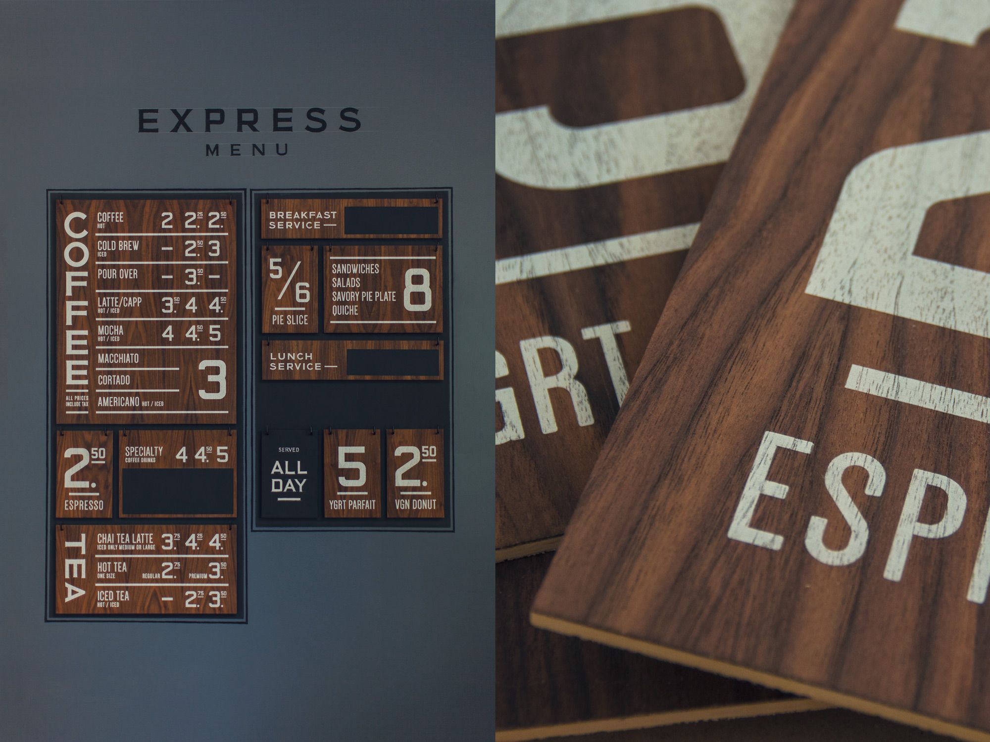 Railroad Display & Number Set on Stained Wood Menu Panels | Graphic ...