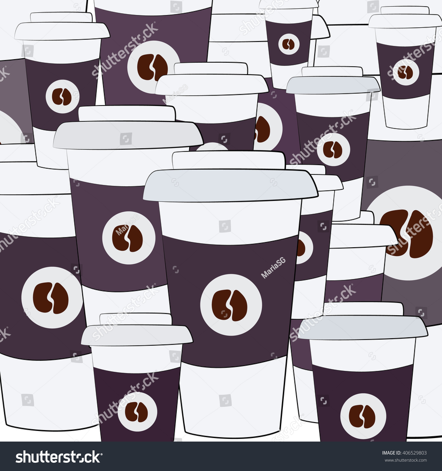 White Violet Paper Coffee Cups Background Stock Vector 406529803 ...