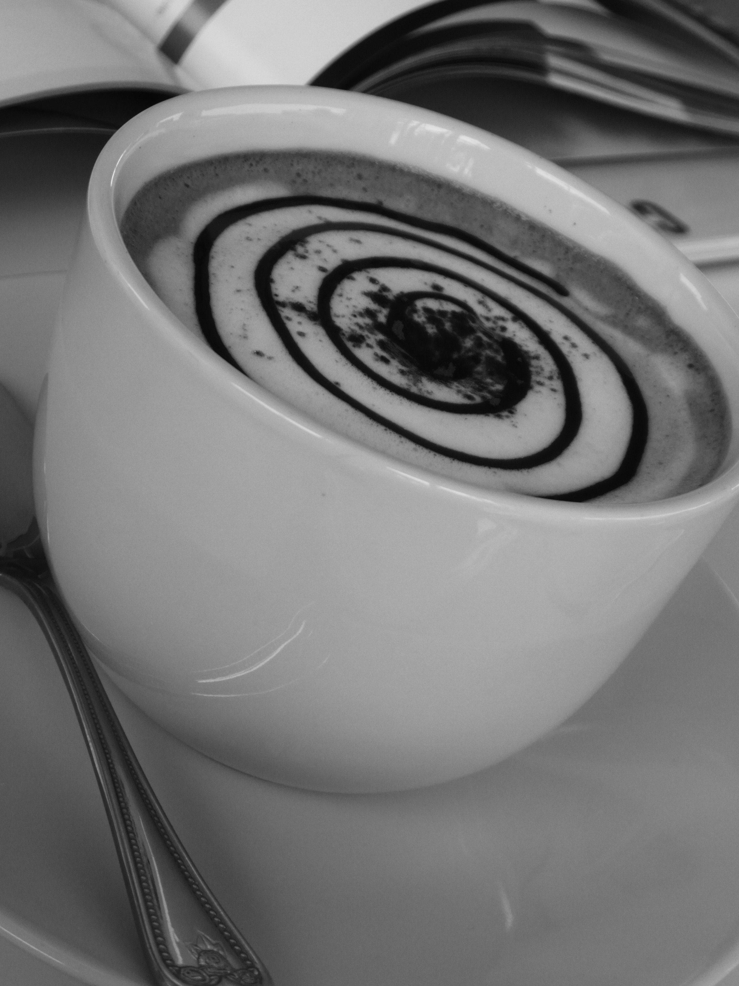 Coffee spiral art black and white photo