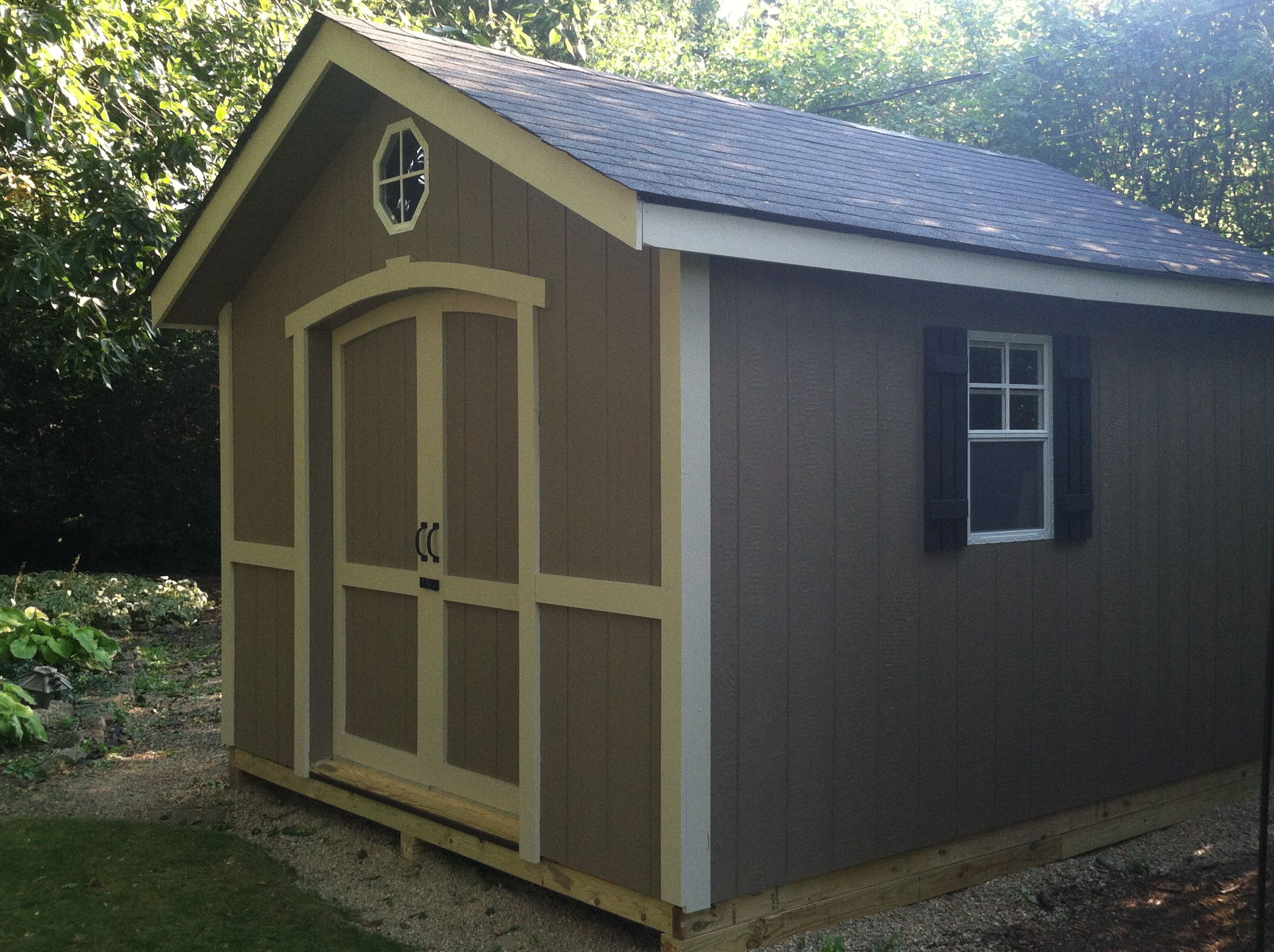 Finished 10x12 shed in colonial colors and pocket doors! http://www ...