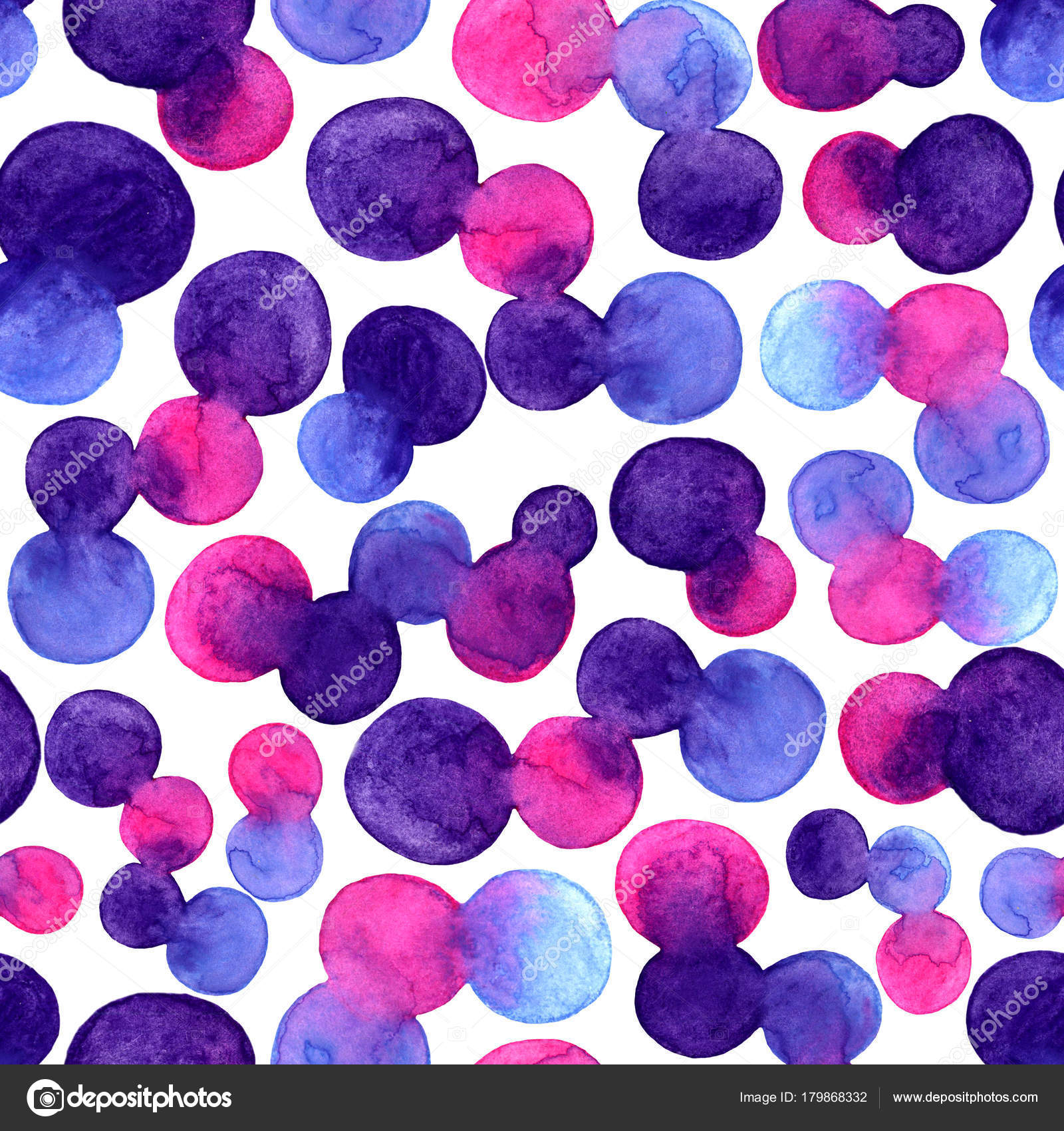 Watercolor bright spot blob seamless pattern. Violet, blue and pink ...