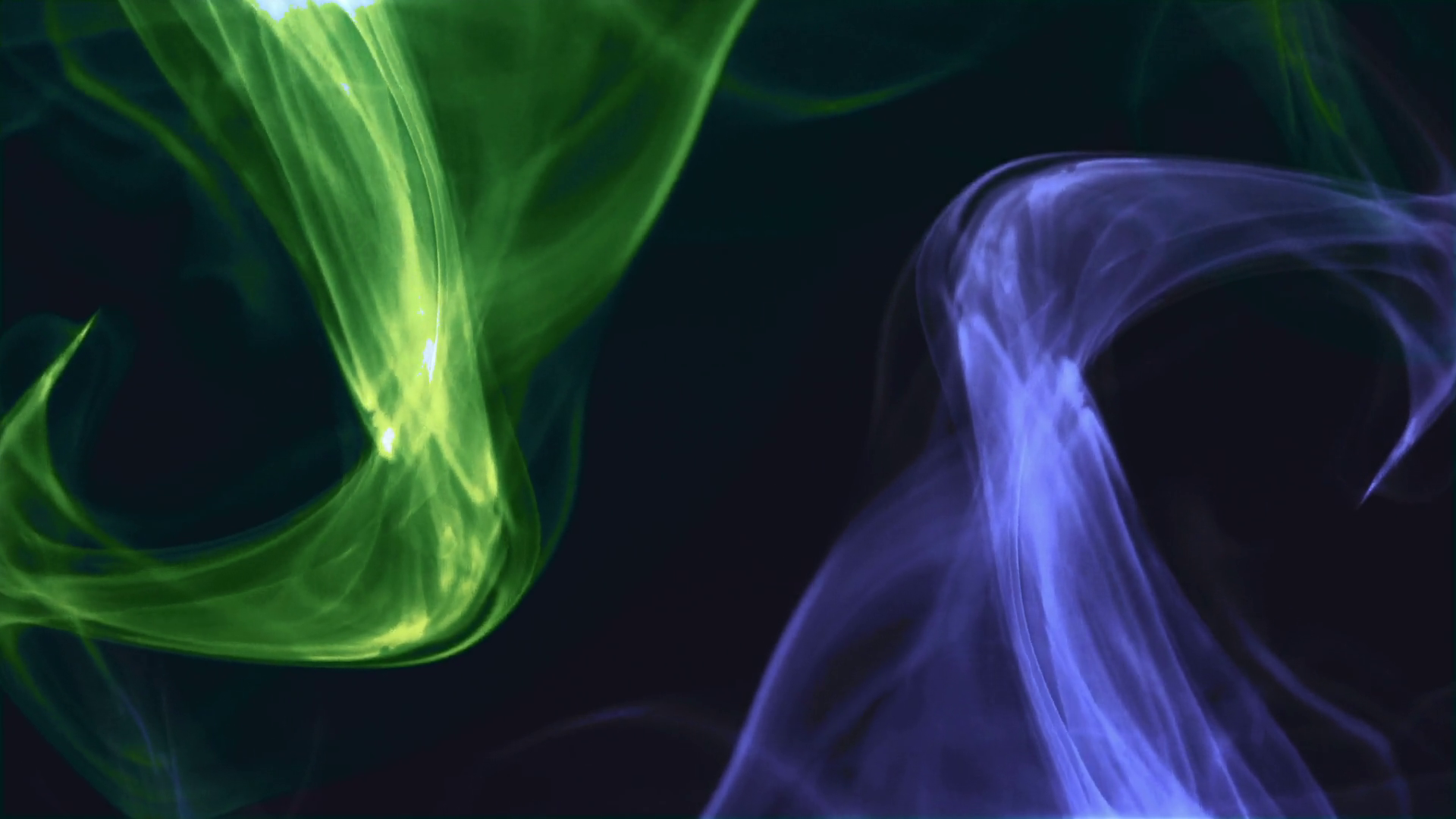 2 symetrical curls, waves of colored smoke on black background ...