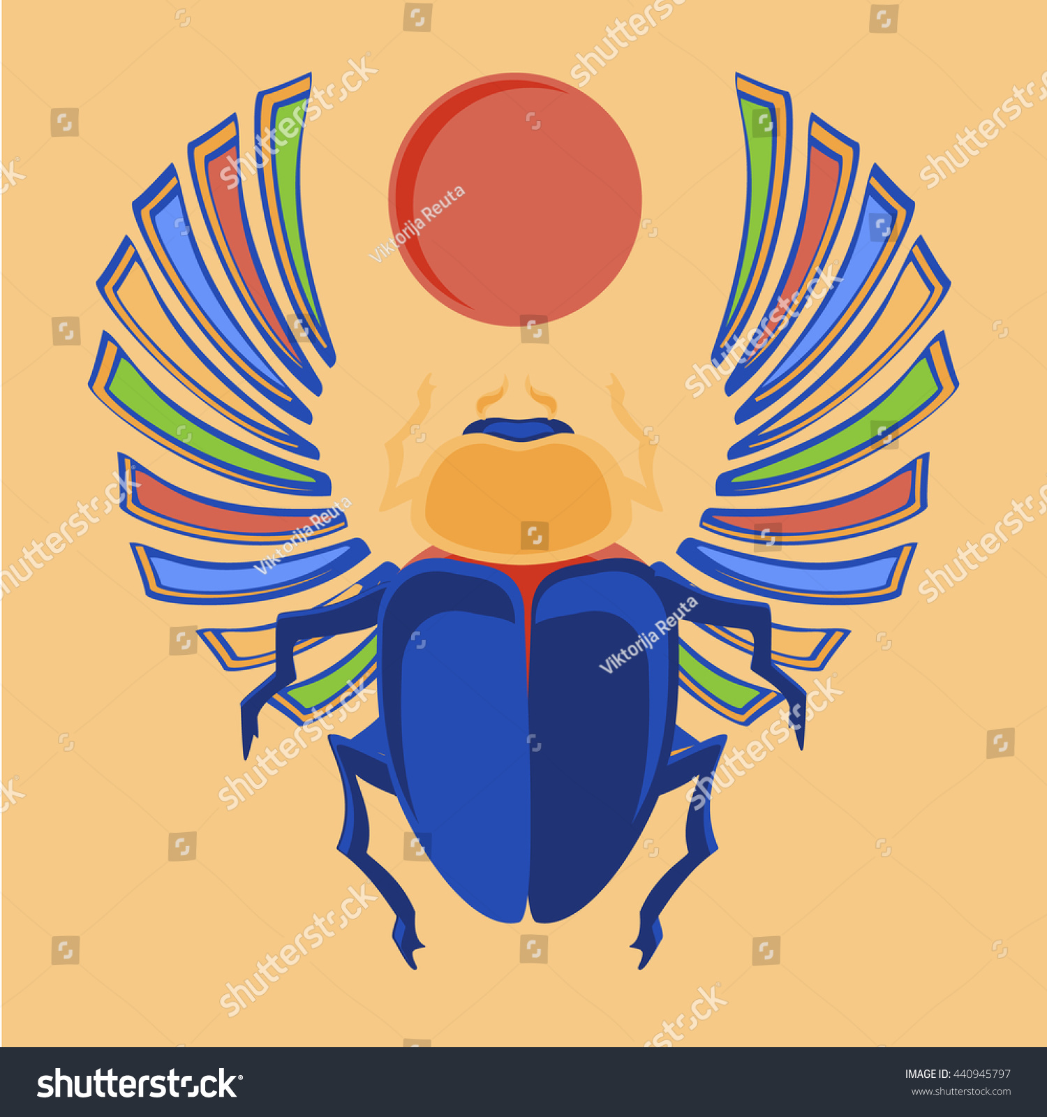 Raster Illustration Egyptian Scarab Beetle Egyptian Stock ...