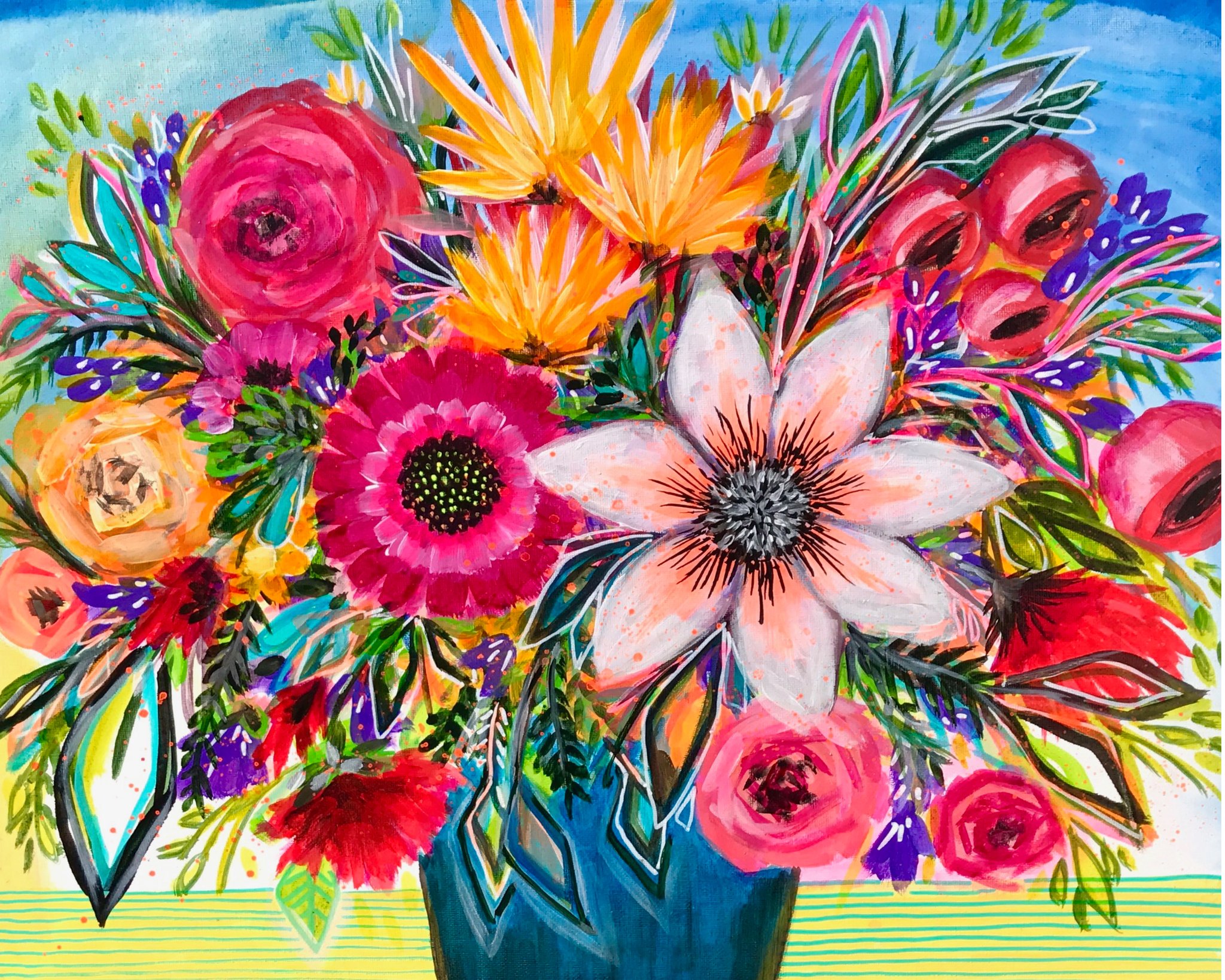 Creme De La Stem Colorful Flowers Still Life - Robin Mead Designs