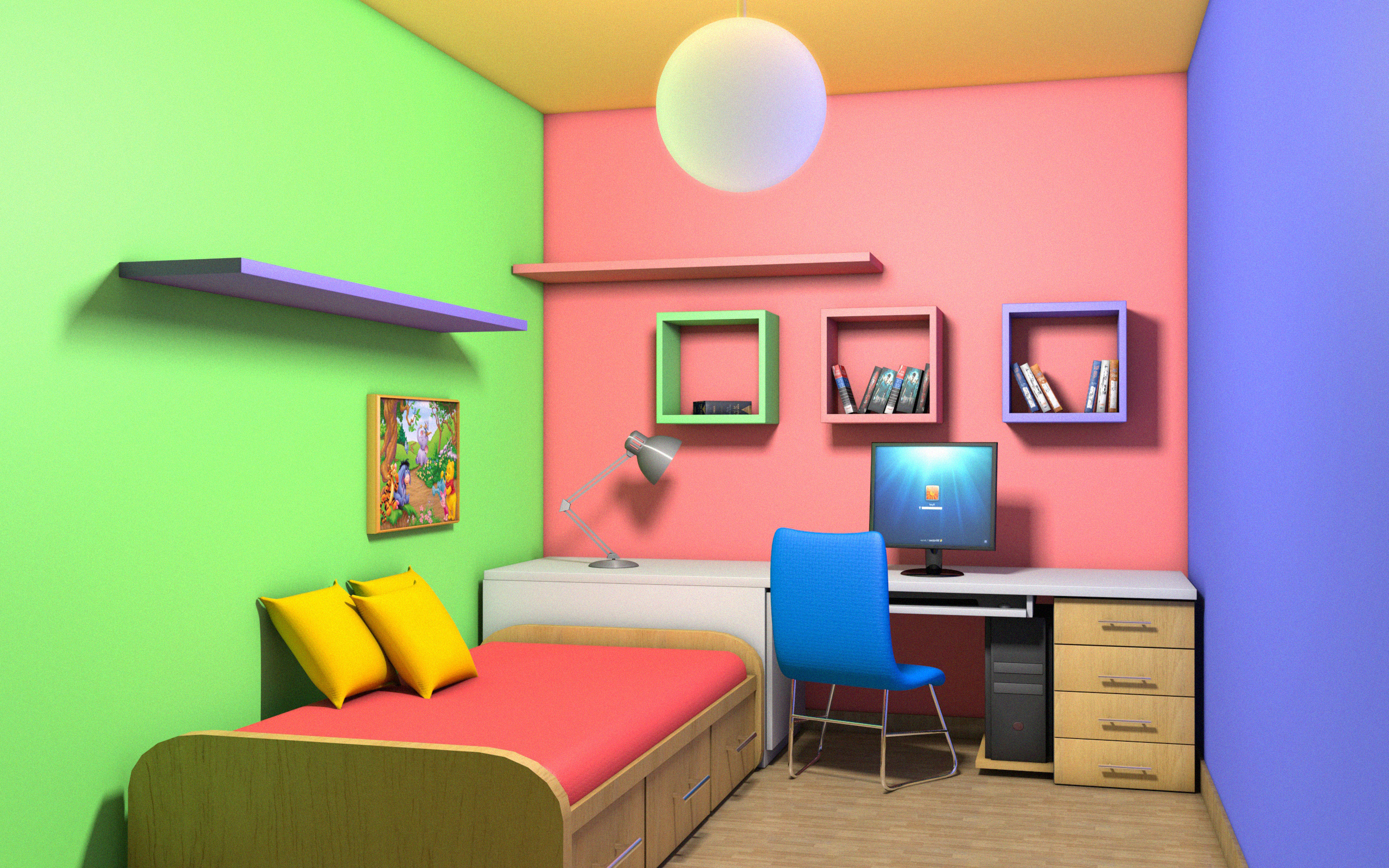 Разноцветные стены в детской комнате