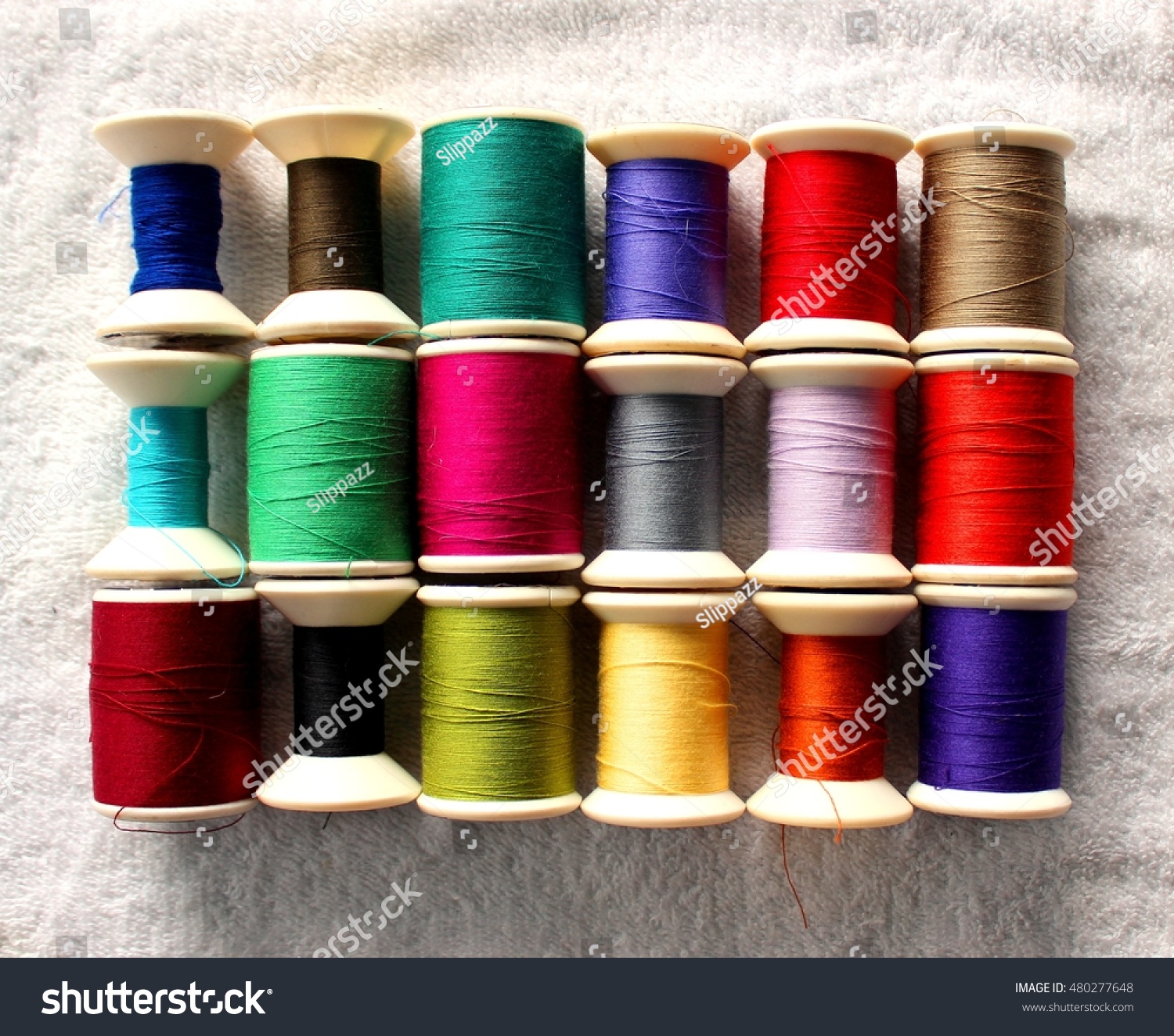 Reel Colorful Thread On White Towel Stock Photo (Royalty Free ...