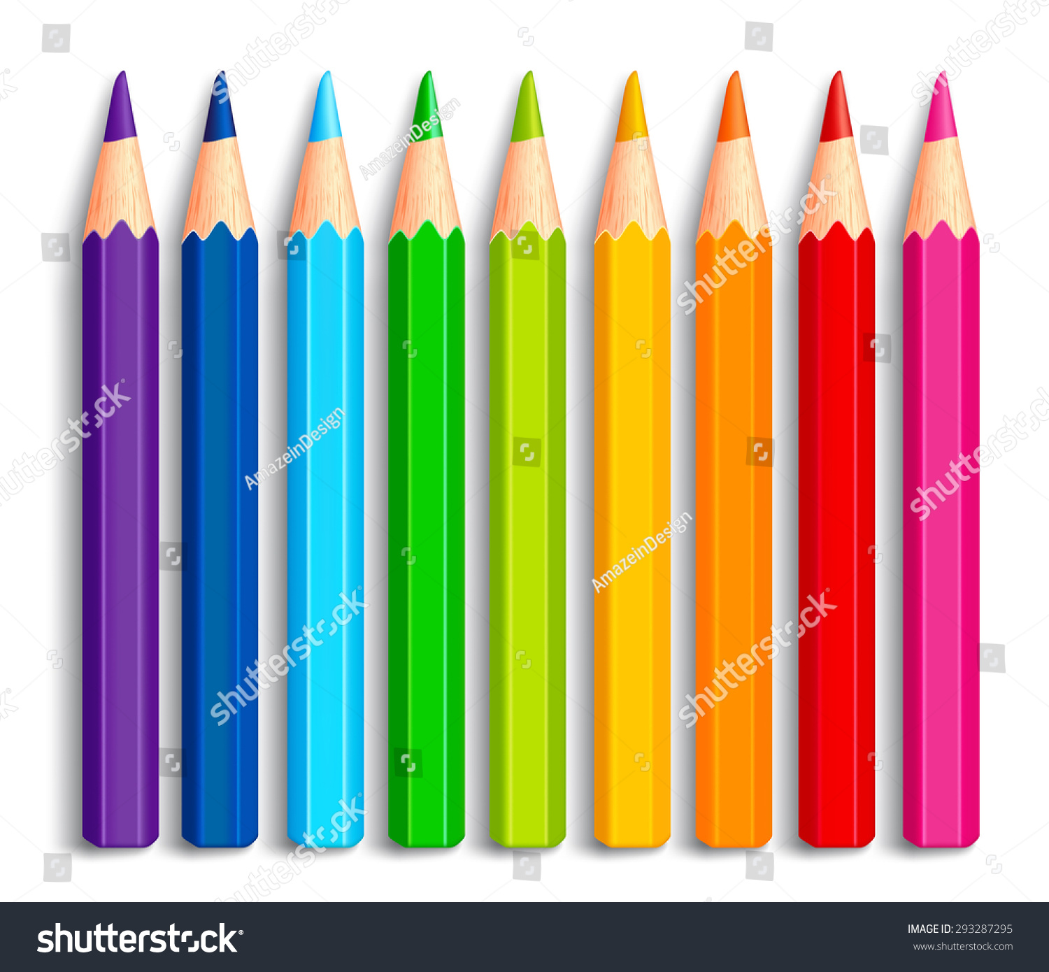 Set Realistic 3d Multicolor Colored Pencils Stock Vector 293287295 ...