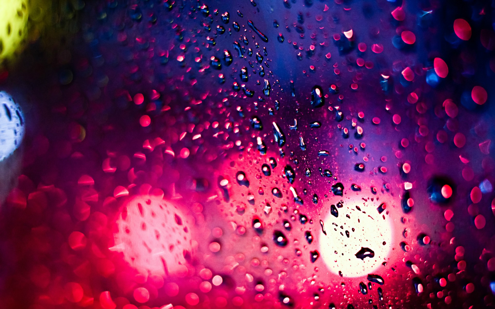 Bokeh drops rain lights window glass water color wet wallpaper ...