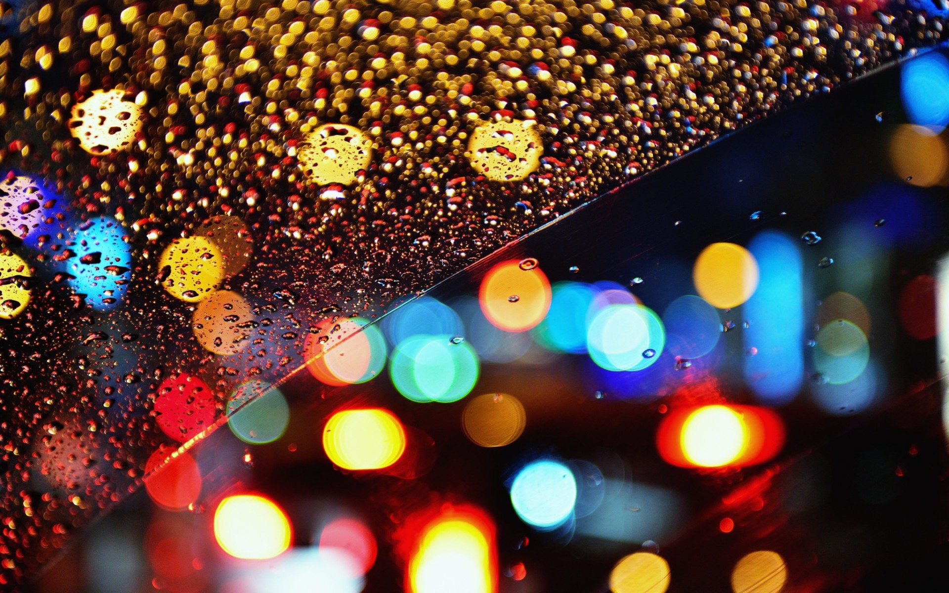 Glass rain drops bokeh lights night color window wallpaper ...