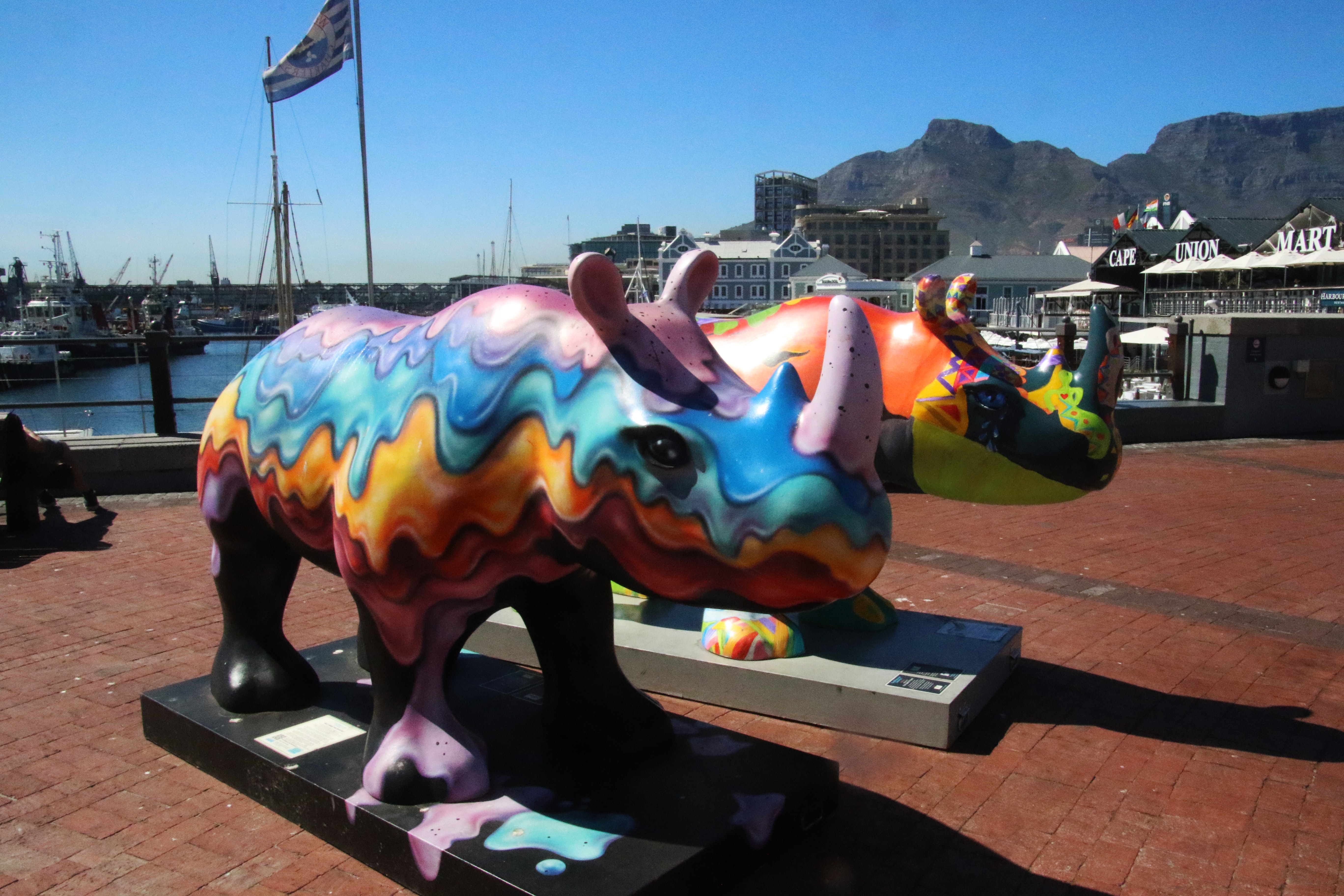 Colourful statues of rhinoceros photo