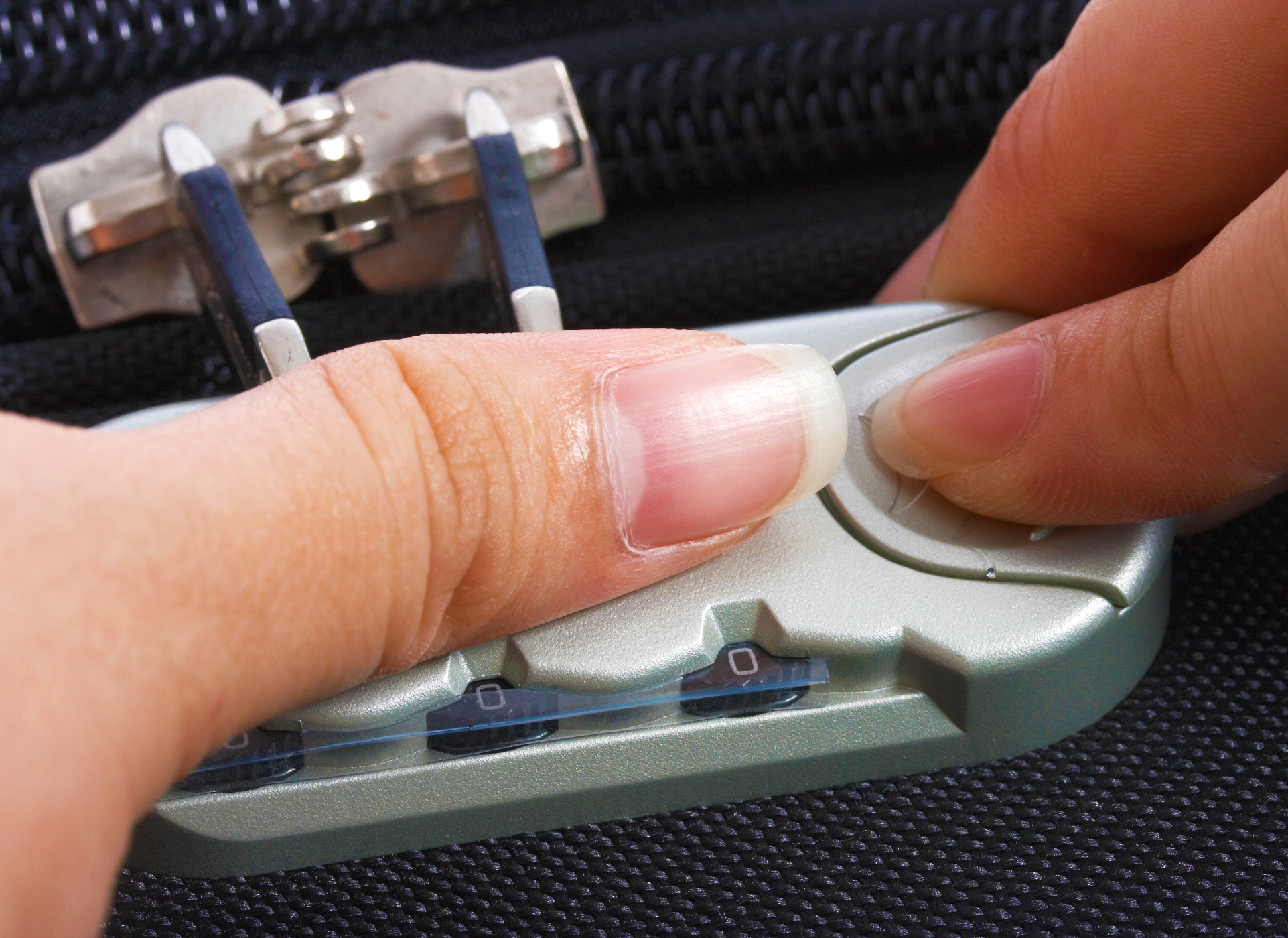 Combination lock on a suitcase photo