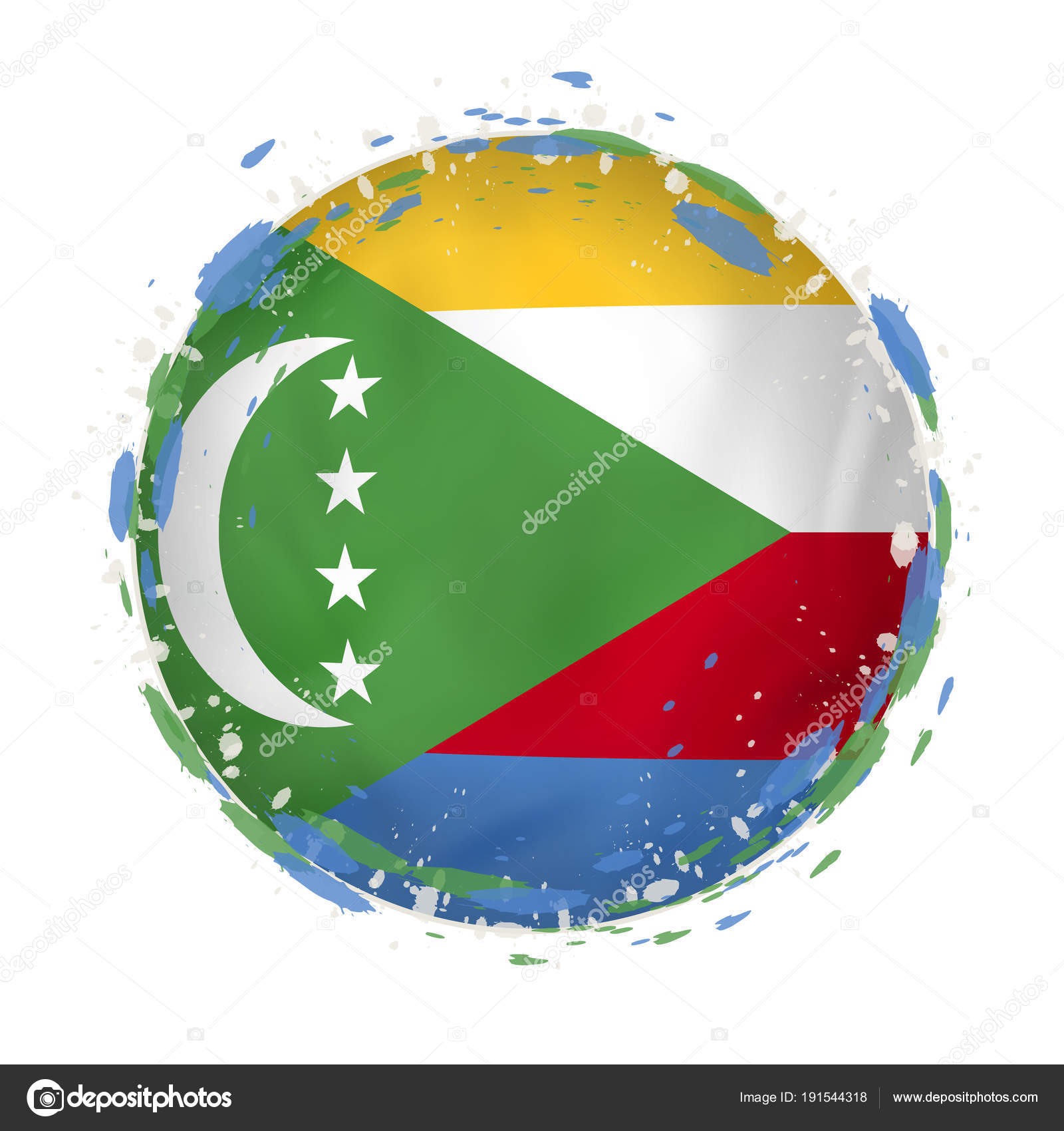 Round grunge flag of Comoros with splashes in flag color. — Stock ...