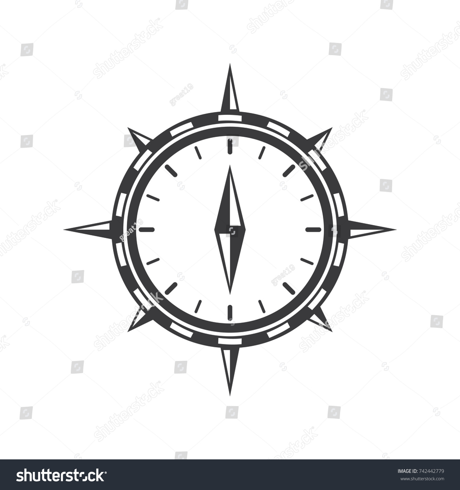 Black White Compass Illustration Stock Vector 742442779 - Shutterstock