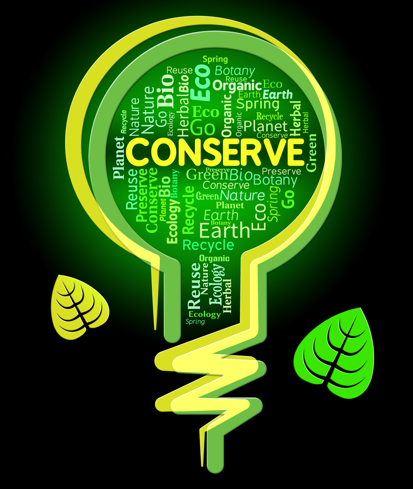 Conserve lightbulb shows sustainable conserving and protecting photo