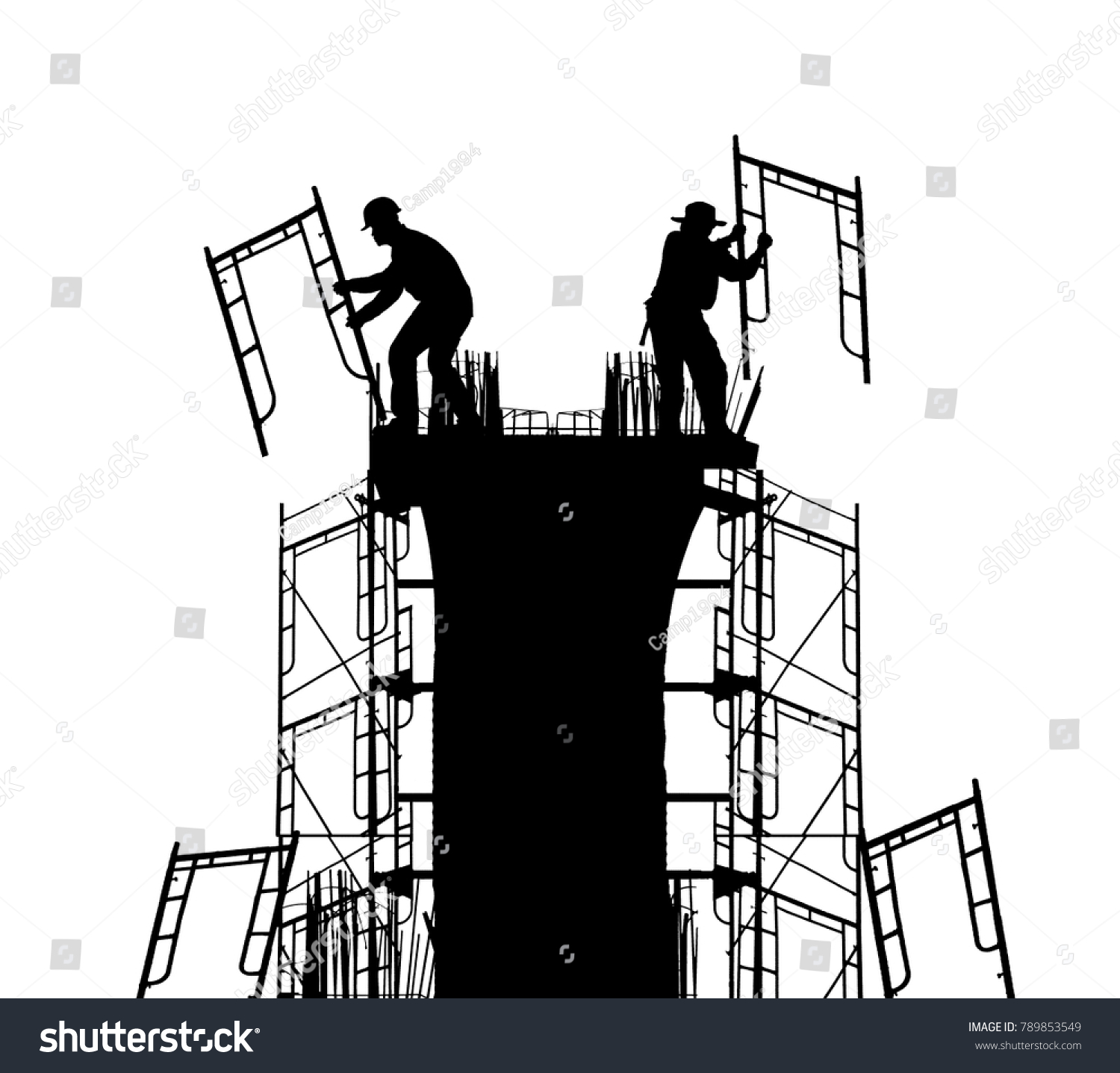 Silhouette Construction Worker On White Background Stock ...